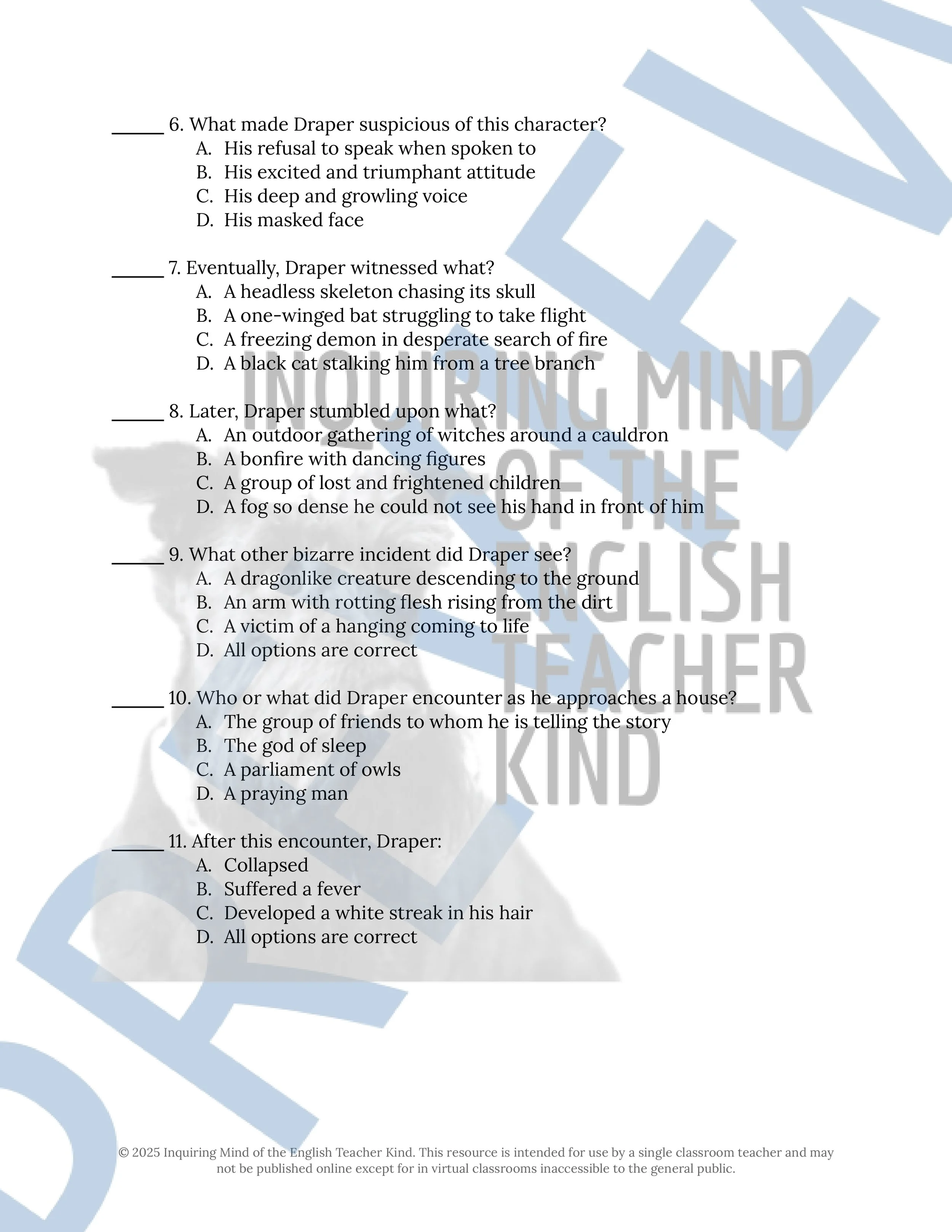 "The Nightmare Road" by Florence Crow Quiz, Analysis Activity, Vocabulary Games, and Halloween Short Story from Inquiring Mind of the English Teacher Kind