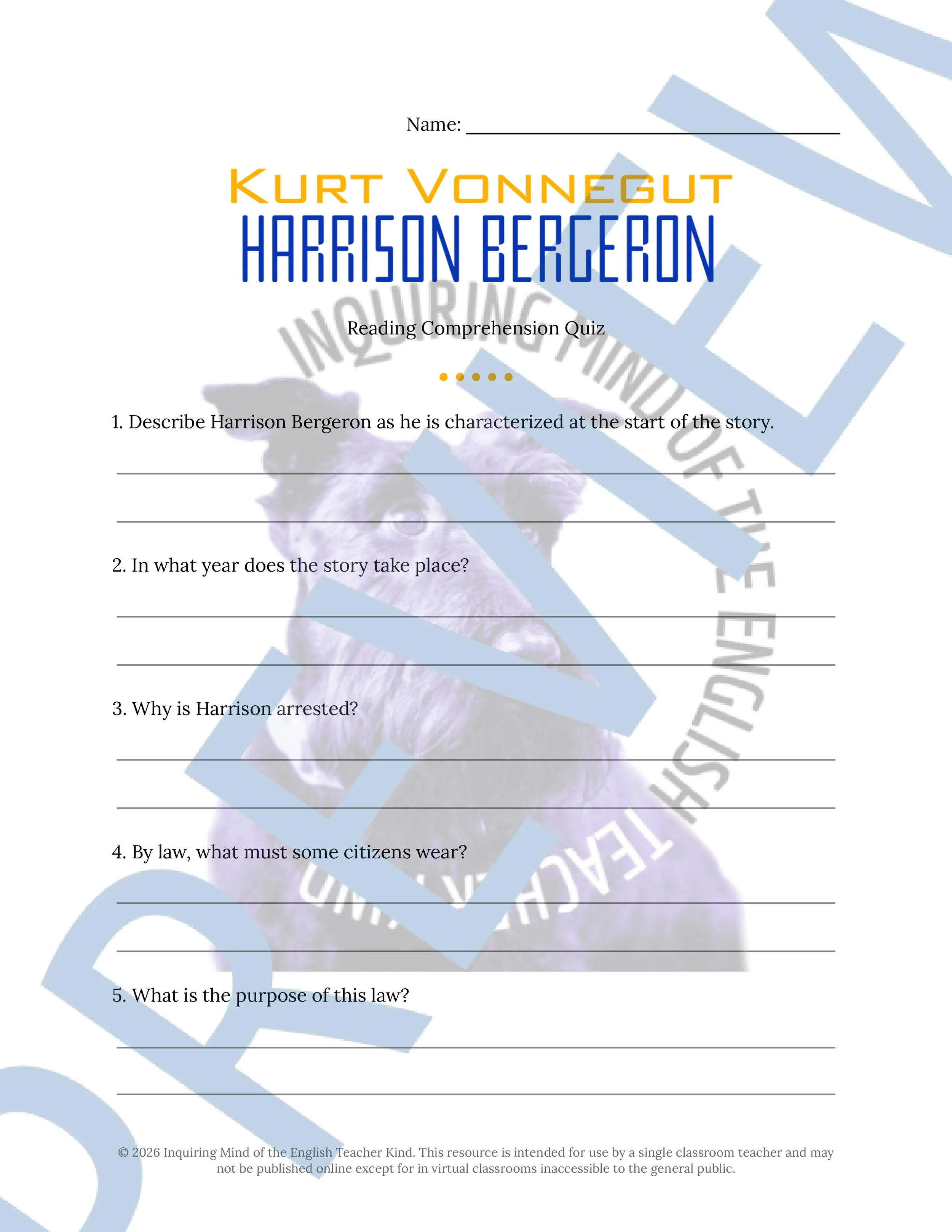 Harrison Bergeron by Kurt Vonnegut Quiz and Answer Key (3).jpg