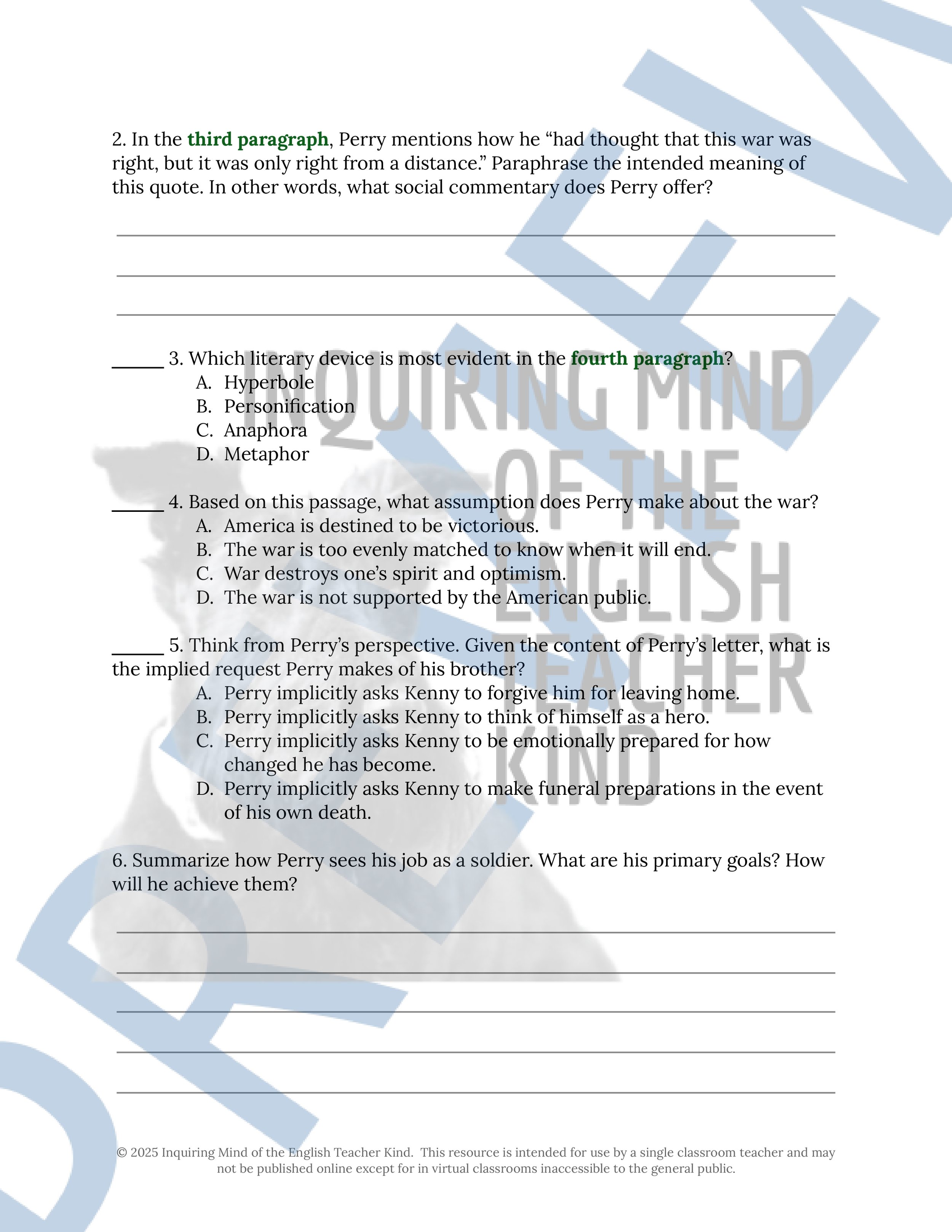 Fallen Angels Quizzes, Worksheets, Research Project, Test, and Answer Keys Mega Bundle from Inquiring Mind of the English Teacher Kind