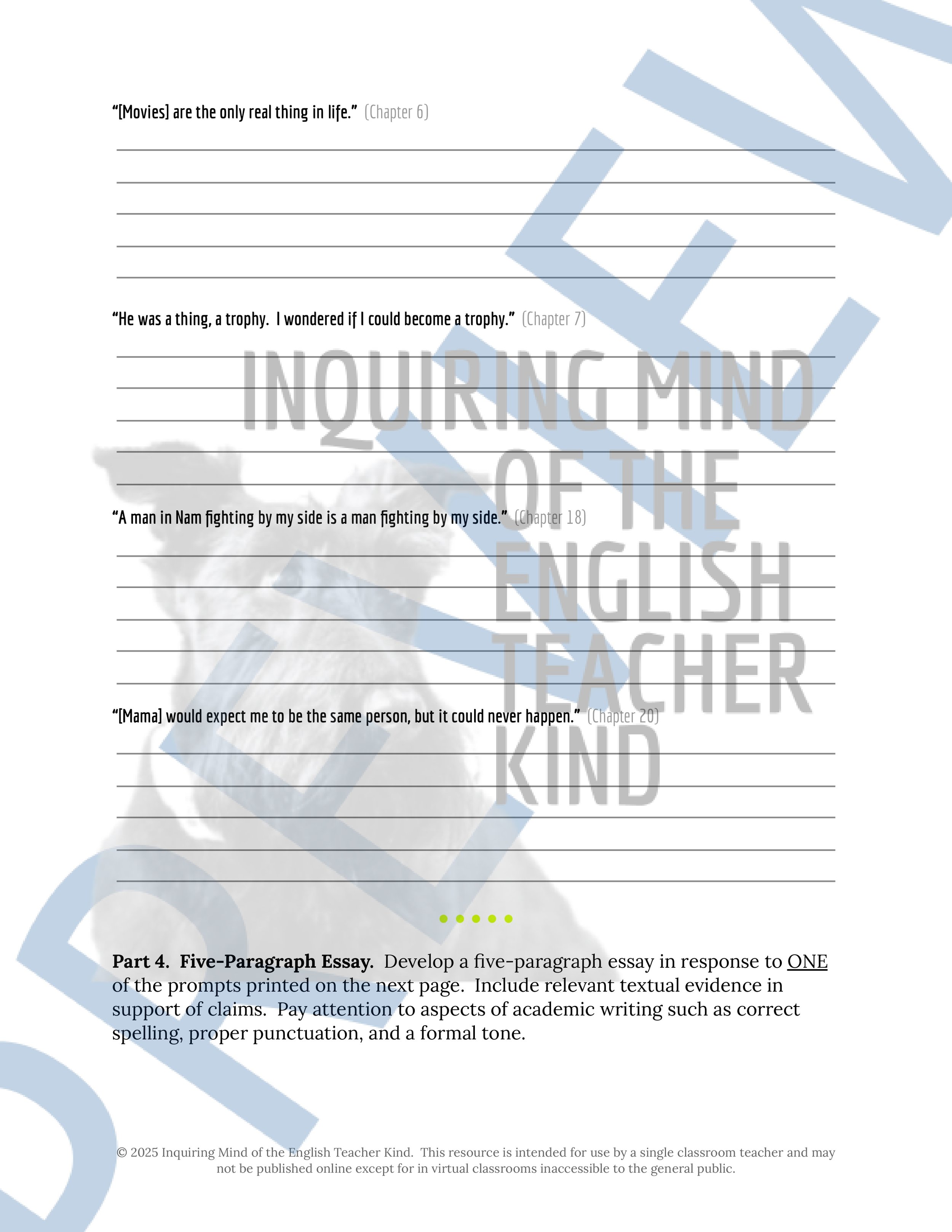 Fallen Angels Quizzes, Worksheets, Research Project, Test, and Answer Keys Mega Bundle from Inquiring Mind of the English Teacher Kind