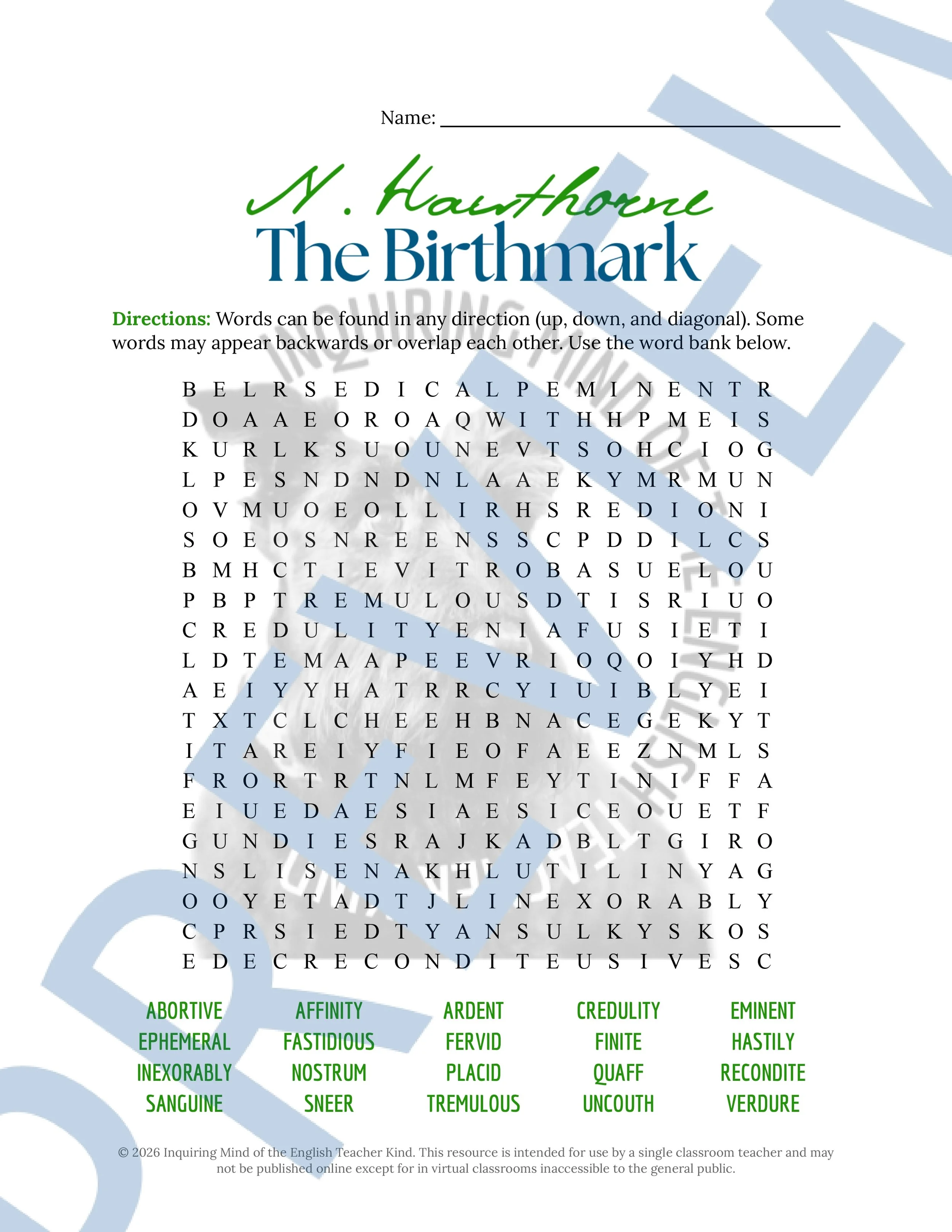The Birthmark by Nathaniel Hawthorne Vocabulary Activities (6).jpg