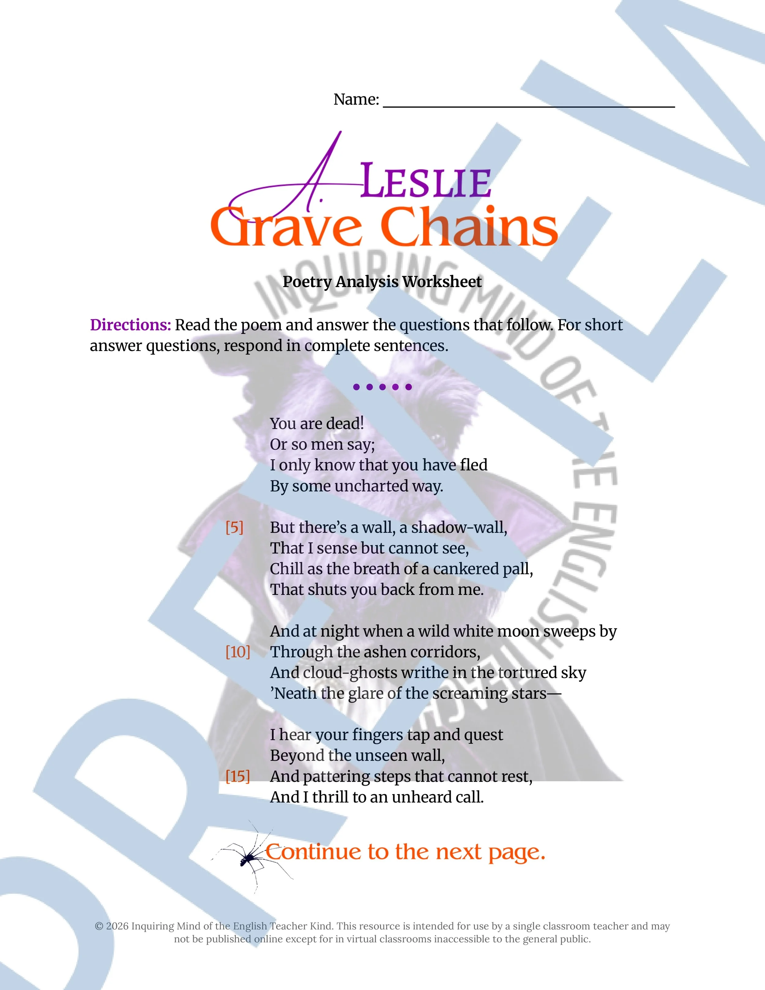 Grave Chains by A. Leslie Gothic Poem Analysis Worksheet for Halloween and High School English (1).jpg