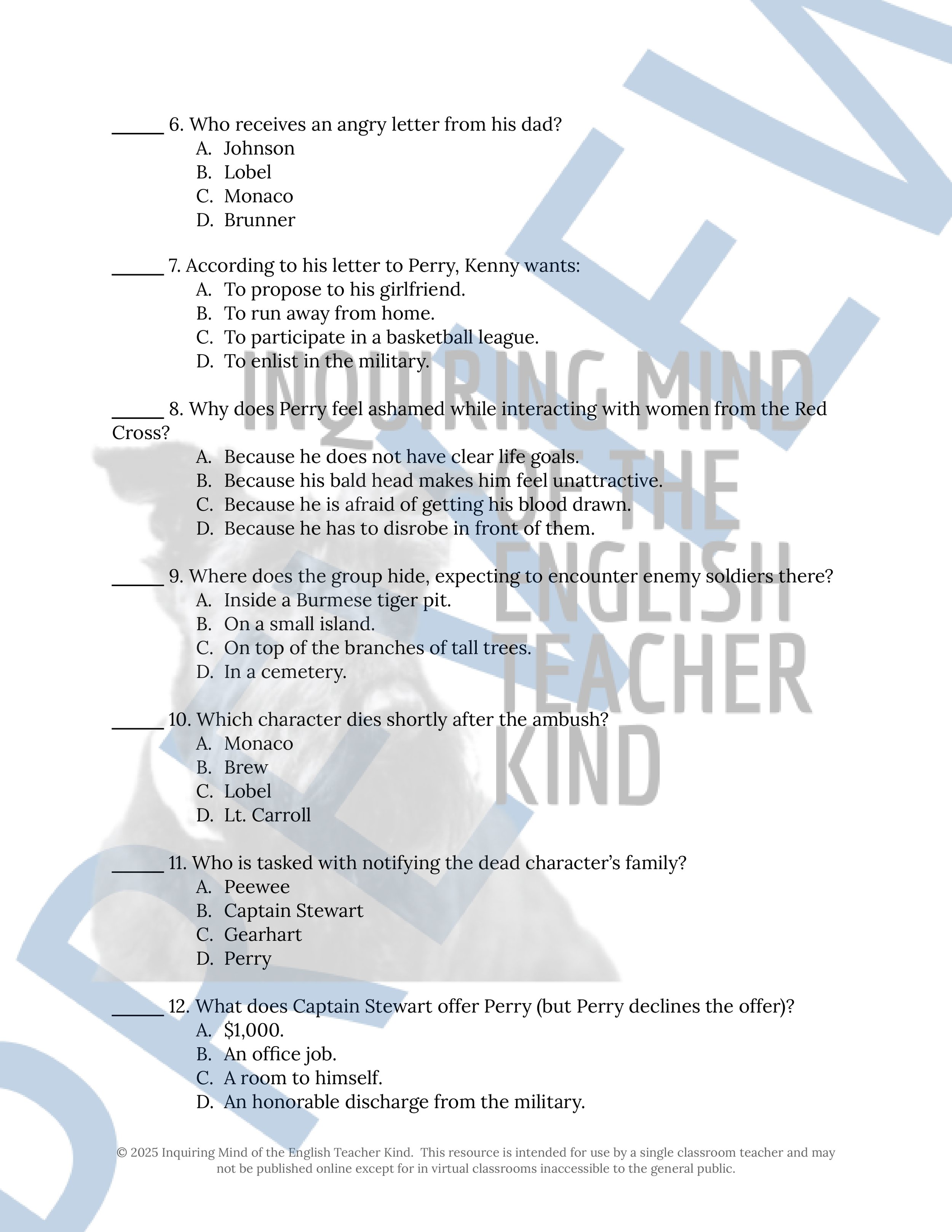 Fallen Angels Quizzes, Worksheets, Research Project, Test, and Answer Keys Mega Bundle from Inquiring Mind of the English Teacher Kind