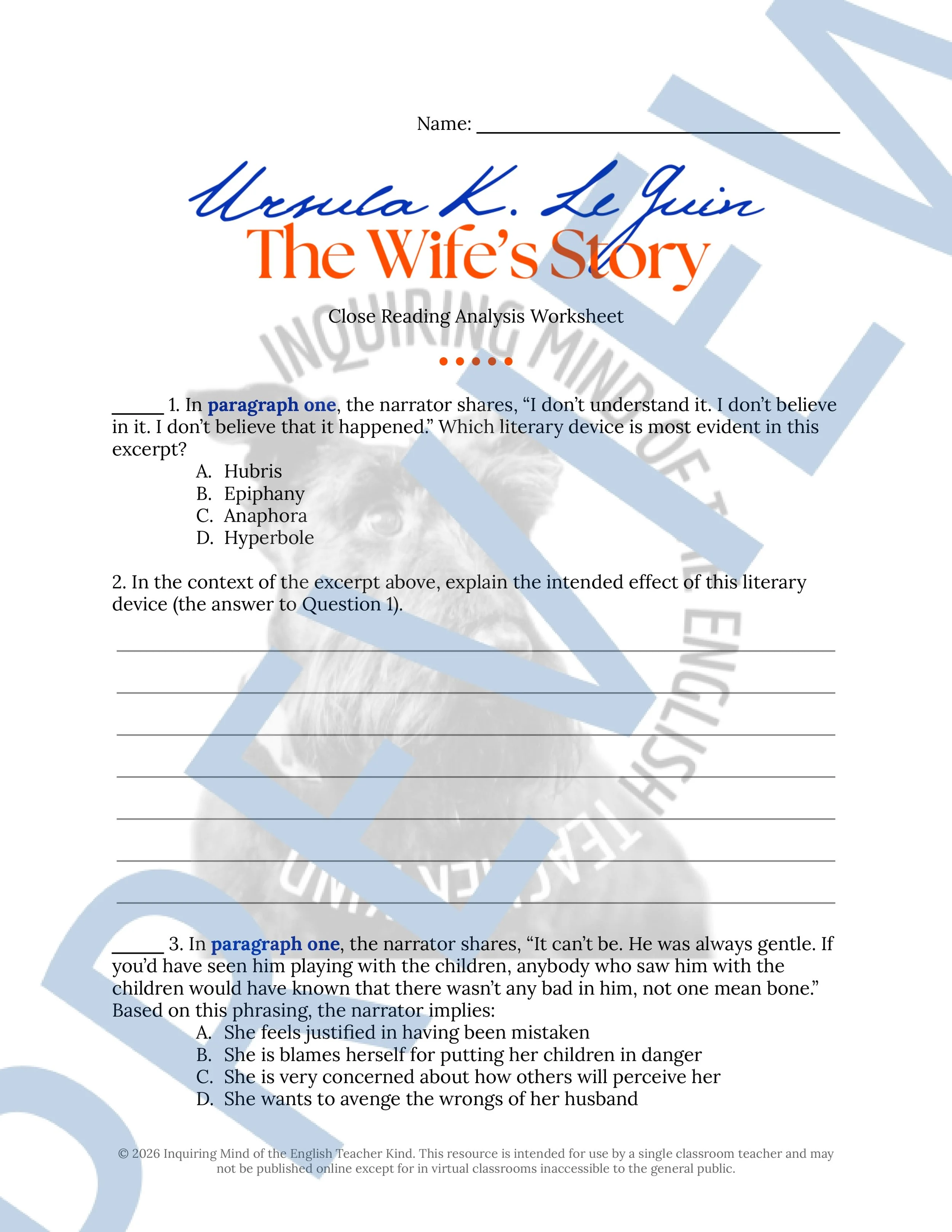 The Wife's Story by Ursula K. Le Guin Literary Analysis Worksheet and Answer Key (1).jpg