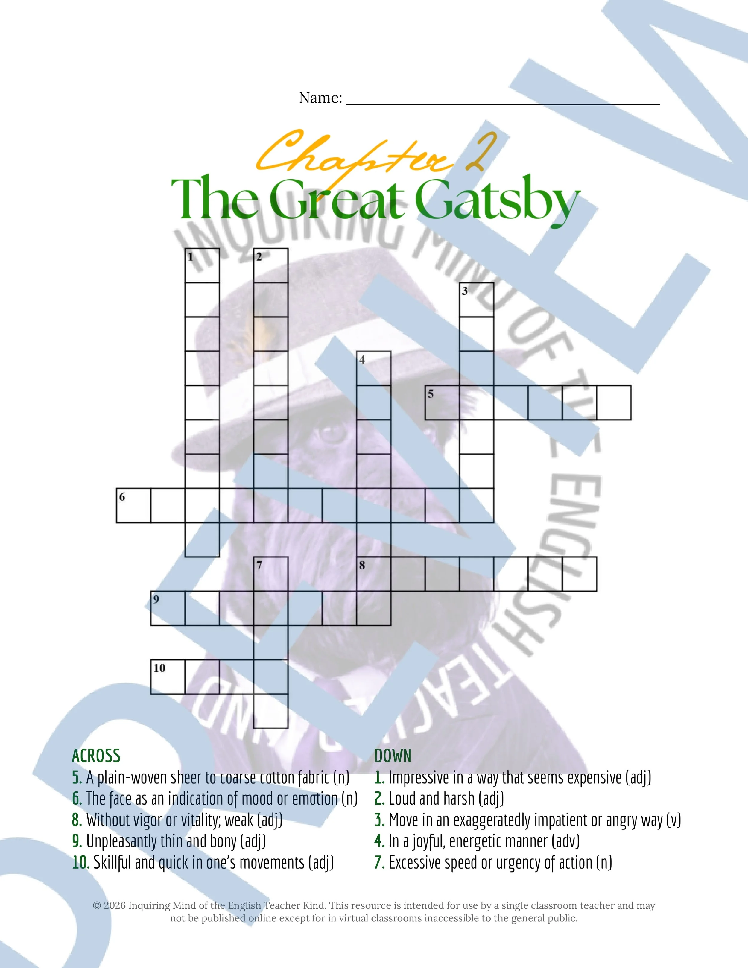 The Great Gatsby Chapter 2 Vocabulary Activities for High School - Crossword Puzzle, Word Search, Worksheet (3).jpg