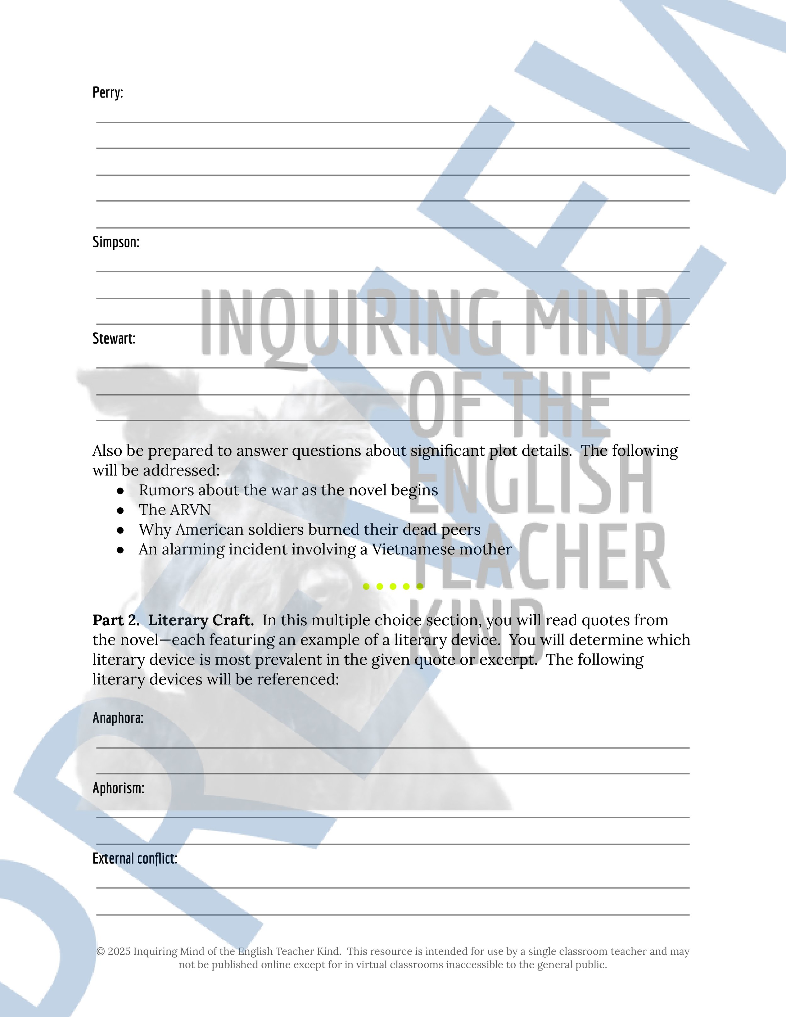 Fallen Angels by Walter Dean Myers Test and Answer Key with a Study Guide for High School English Language Arts from Inquiring Mind of the English Teacher Kind
