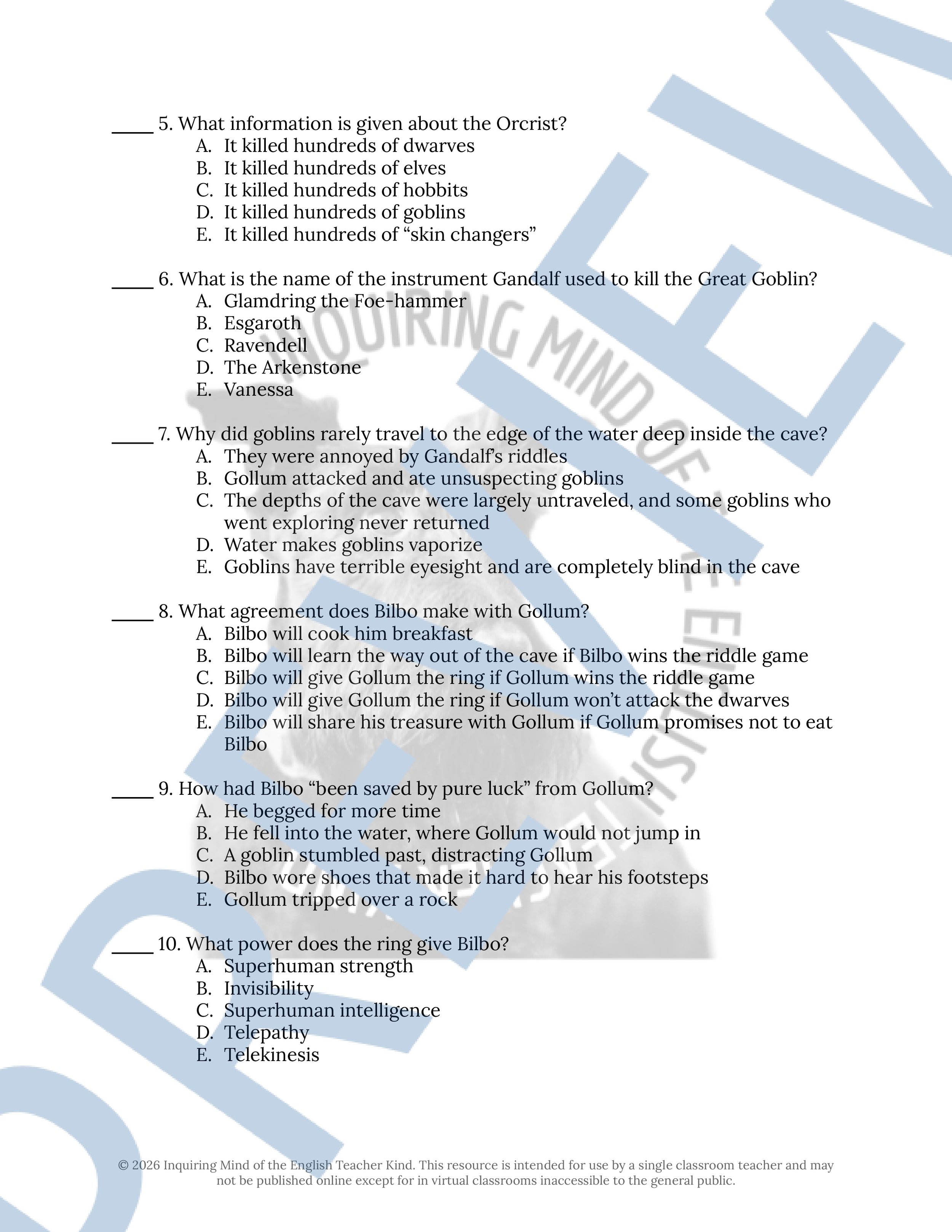 The Hobbit Chapters 3, 4, and 5 Quiz and Answer Key for High School English Language Arts (2).jpg