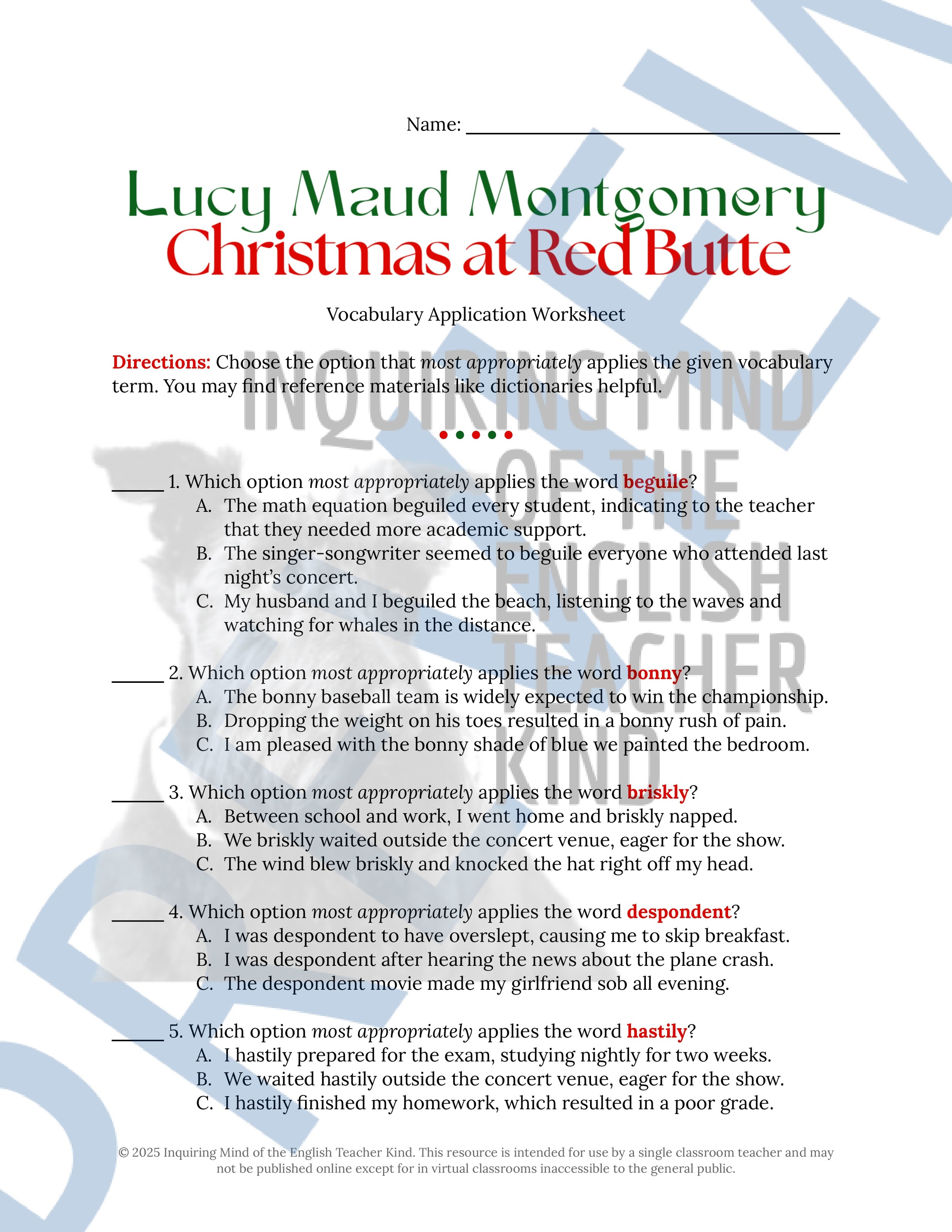 Christmas at Red Butte by Lucy Maud Montgomery Vocabulary Activities (1).jpg