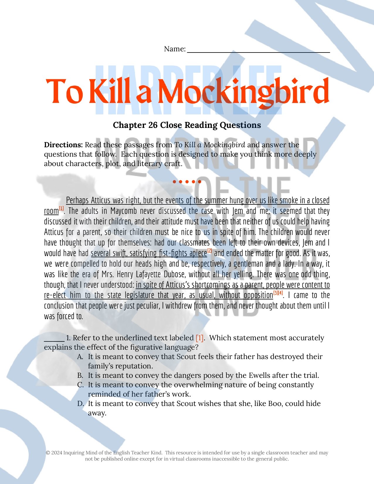 To Kill a Mockingbird Chapters 24, 25, and 26 Quizzes, Close Reading Inference Worksheets, and Vocabulary Games for High School English Language Arts