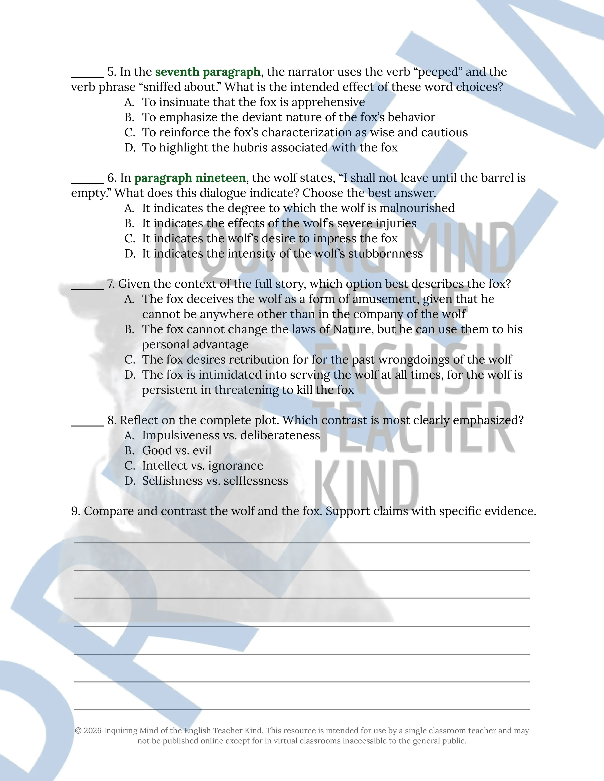 The Wolf and the Fox Grimm's Fairy Tale Close Reading Analysis Worksheet (2).jpg