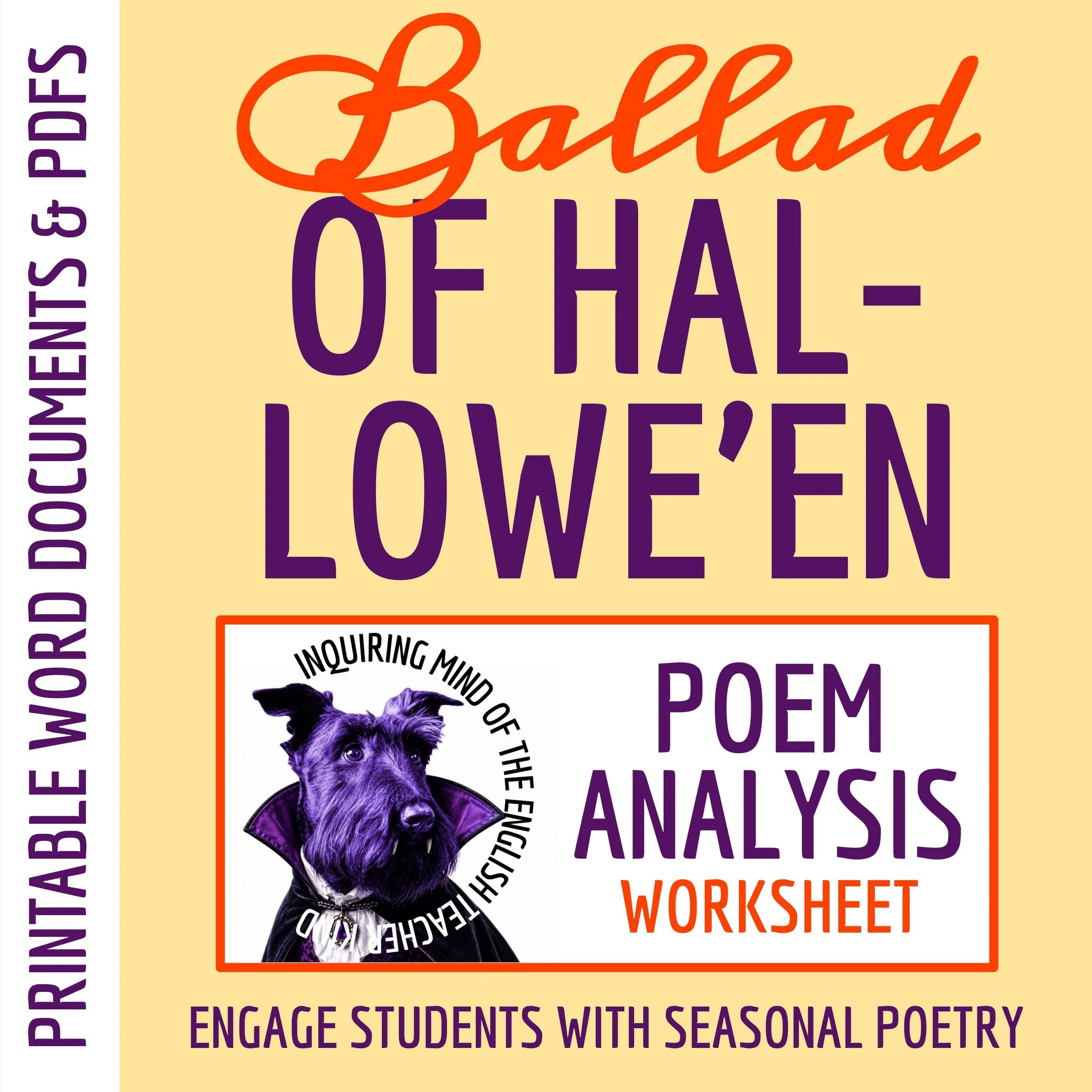 "A Ballad of Halloween" by Theodosia Garrison Poem Analysis Worksheet | Fall Poetry Activity