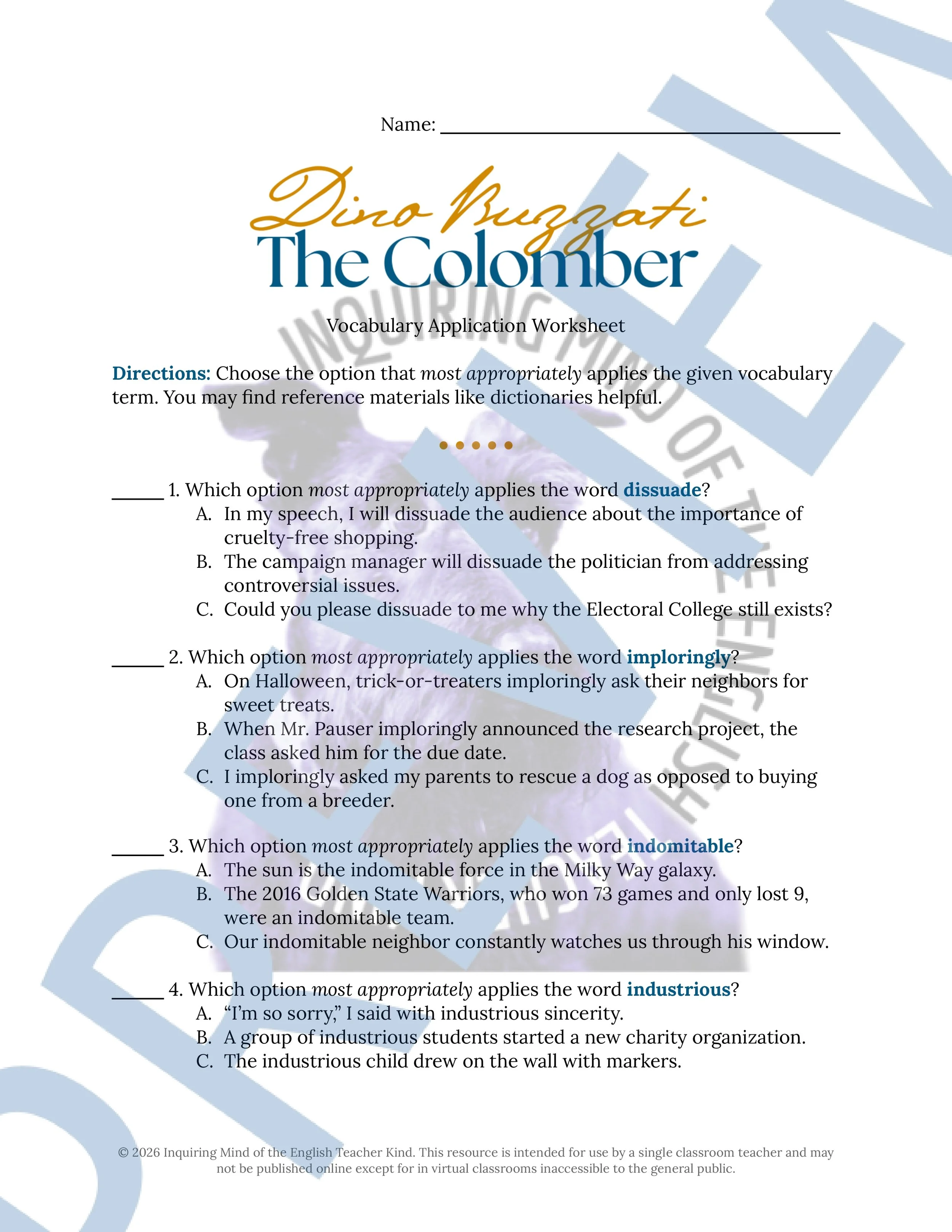 The Colomber by Dino Buzzati Vocabulary Activities (1).jpg