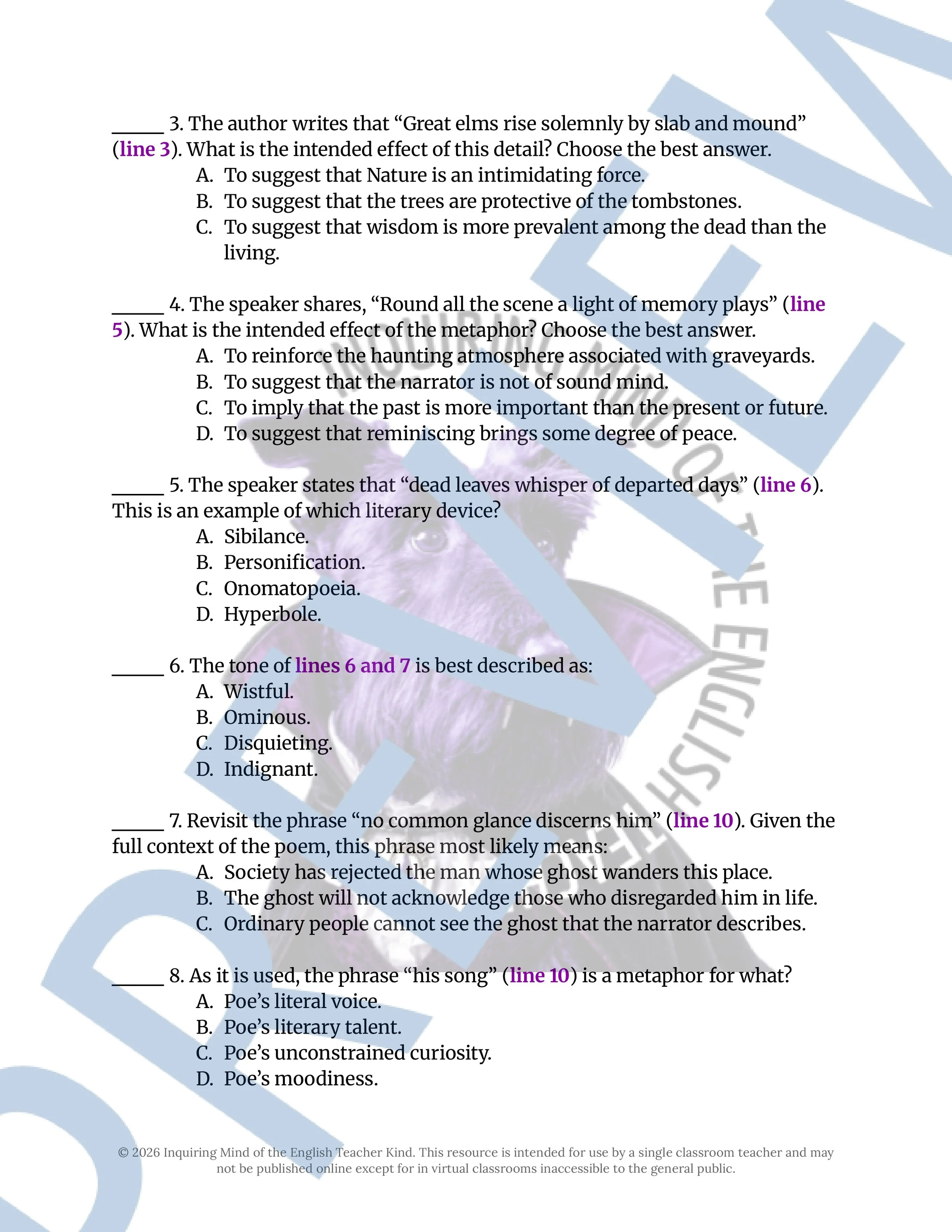 Where Once Poe Walked by H.P. Lovecraft Poetry Analysis Worksheet for High School English and the Halloween Season (2).jpg