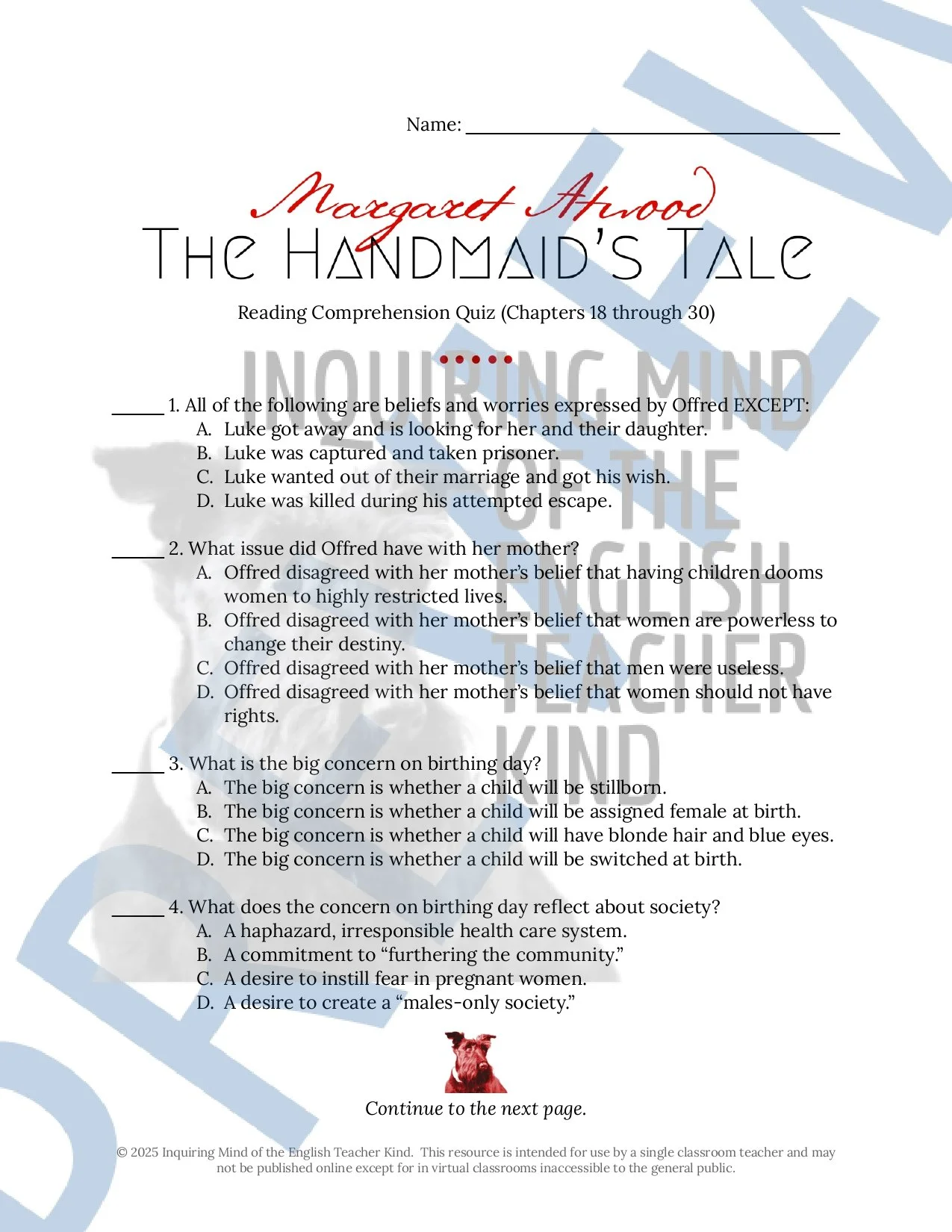 The Handmaid's Tale Quizzes, Worksheets, Vocabulary Games, Project, and ...