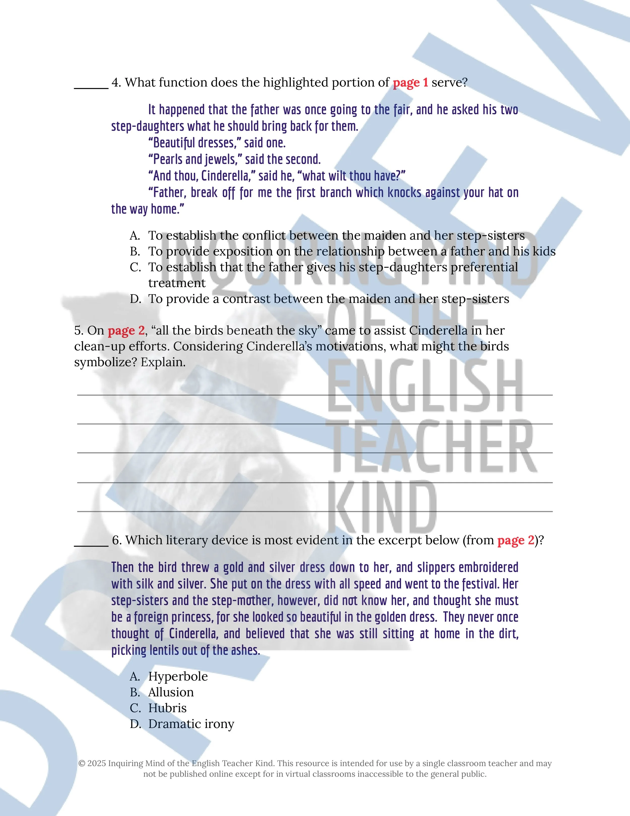 Cinderella Grimm's Fairy Tale Close Reading Analysis Worksheet from Inquiring Mind of the English Teacher Kind (2).jpg