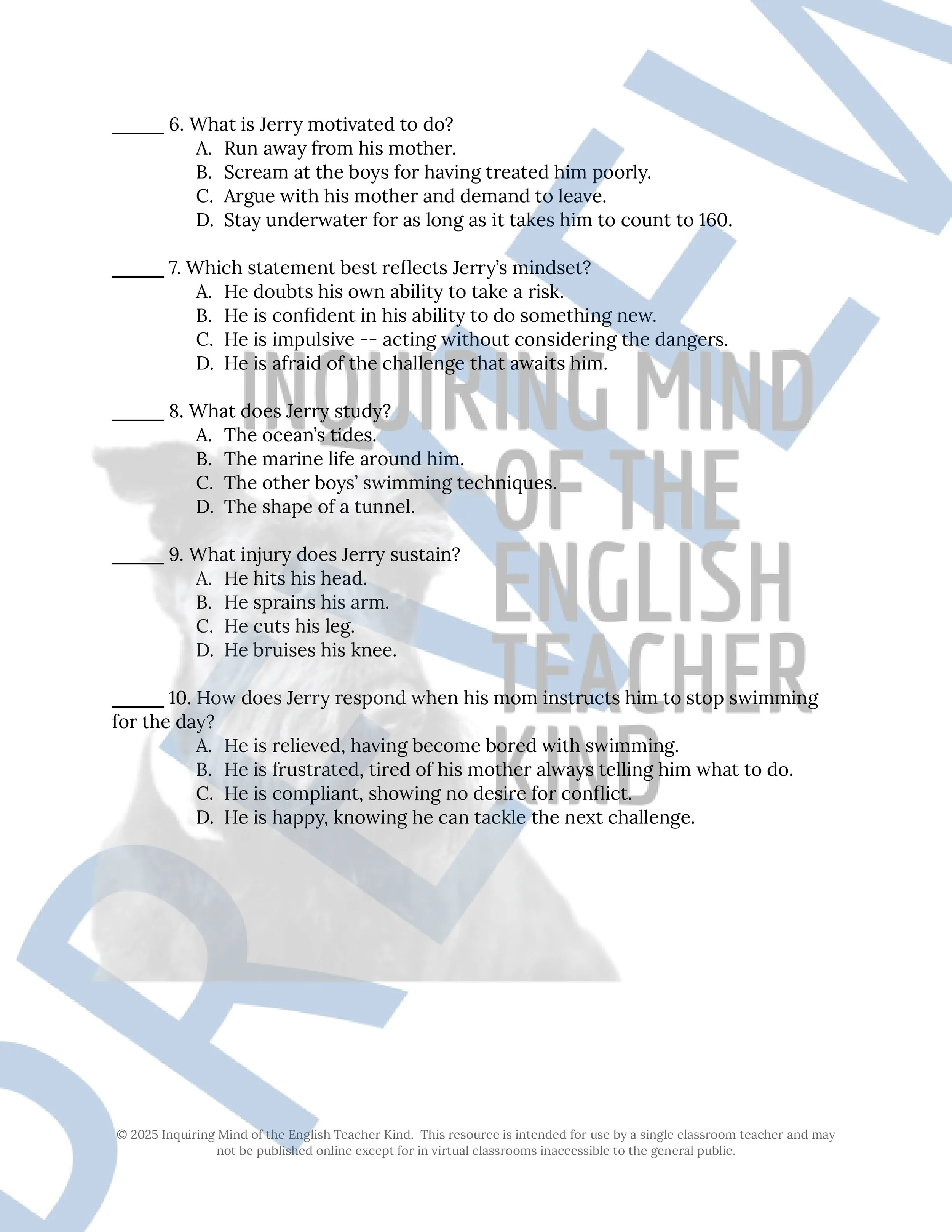 "Through the Tunnel" by Doris Lessing Quiz, Analysis Activities, Vocabulary Games, and Answer Keys for High School from Inquiring Mind of the English Teacher Kind