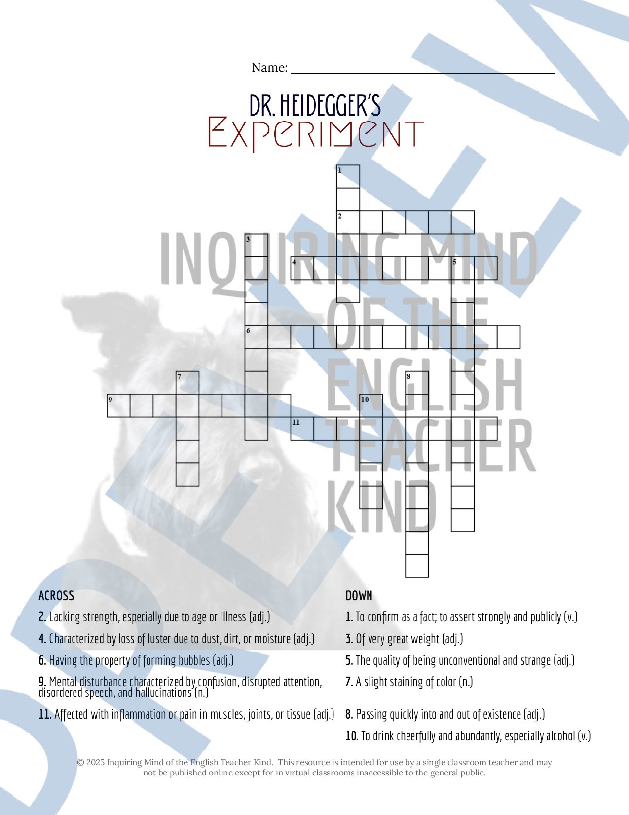 "Dr. Heidegger's Experiment" Quiz, Inference Worksheet, and Vocabulary Games from Inquiring Mind of the English Teacher Kind