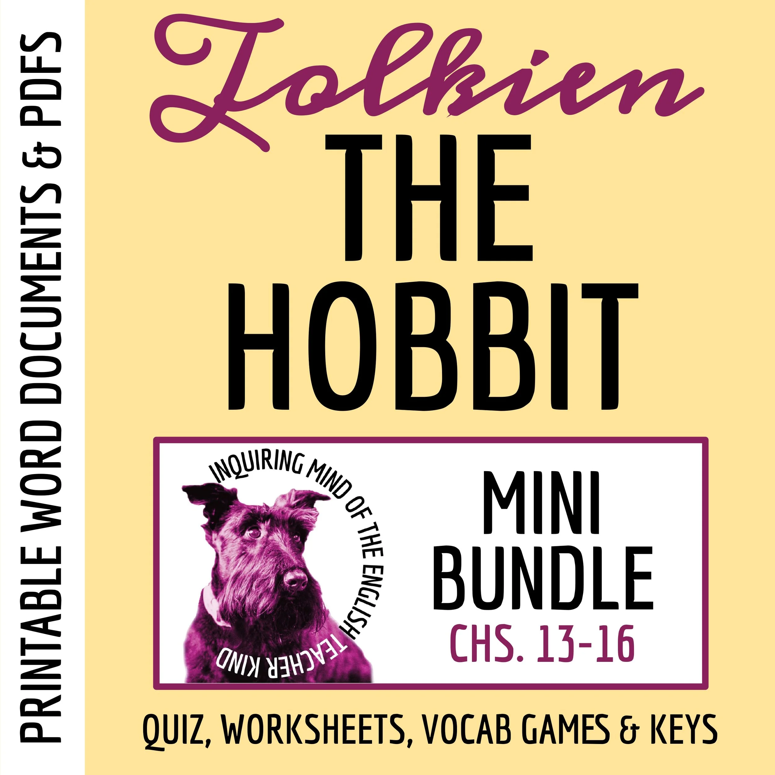 The Hobbit Chapters 13, 14, 15, and 16 Quiz, Analysis Worksheets, Vocabulary Activities, and Answer Keys