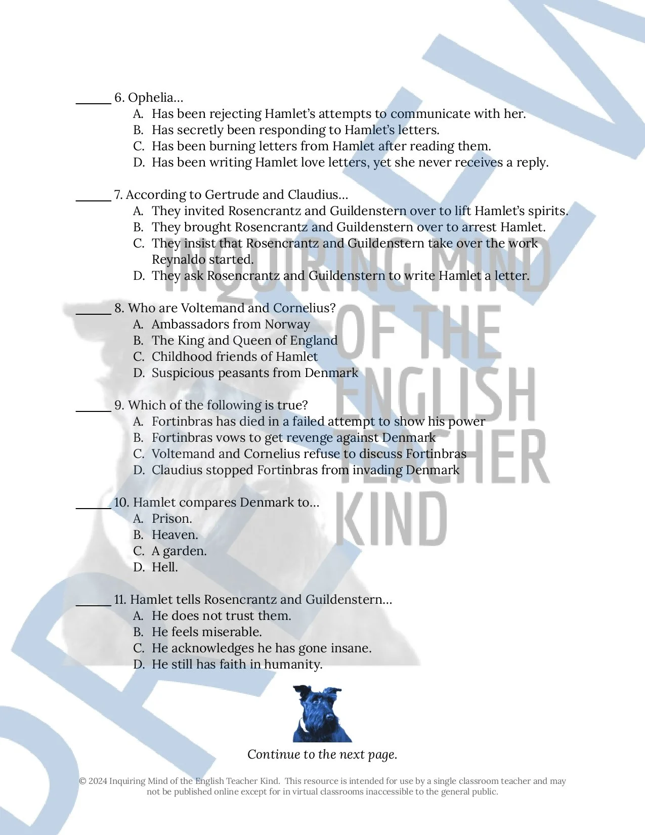 William Shakespeare's Hamlet Quiz and Answer Key Bundle by Inquiring Mind of the English Teacher Kind