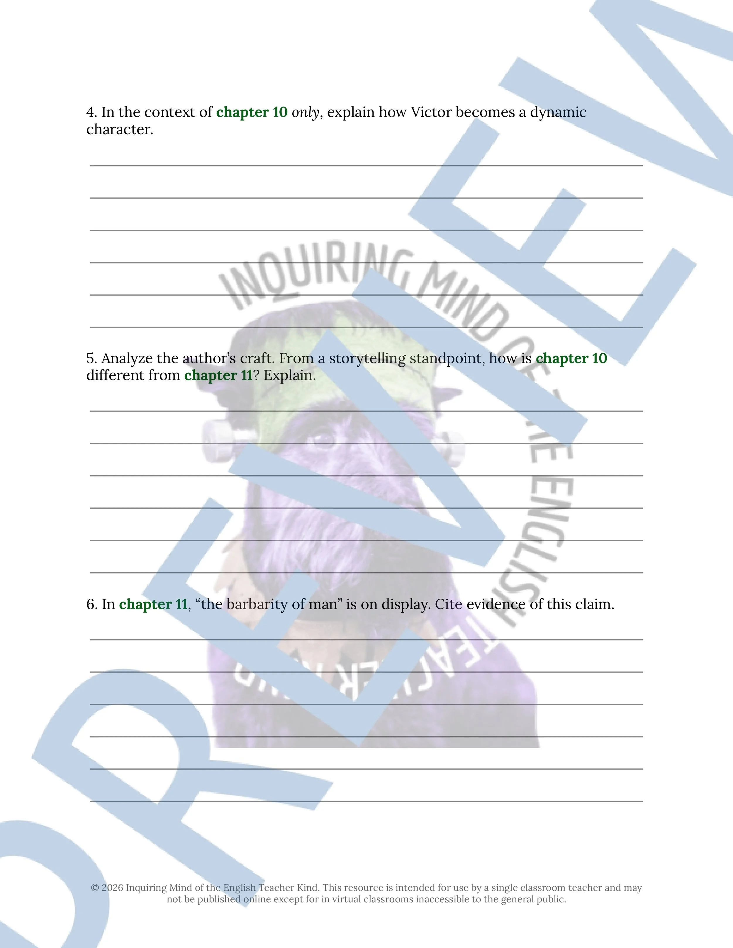 Frankenstein Chapters 10, 11, and 12 Close Reading Analysis Worksheet and Answer Key for High School English Language Arts (2).jpg