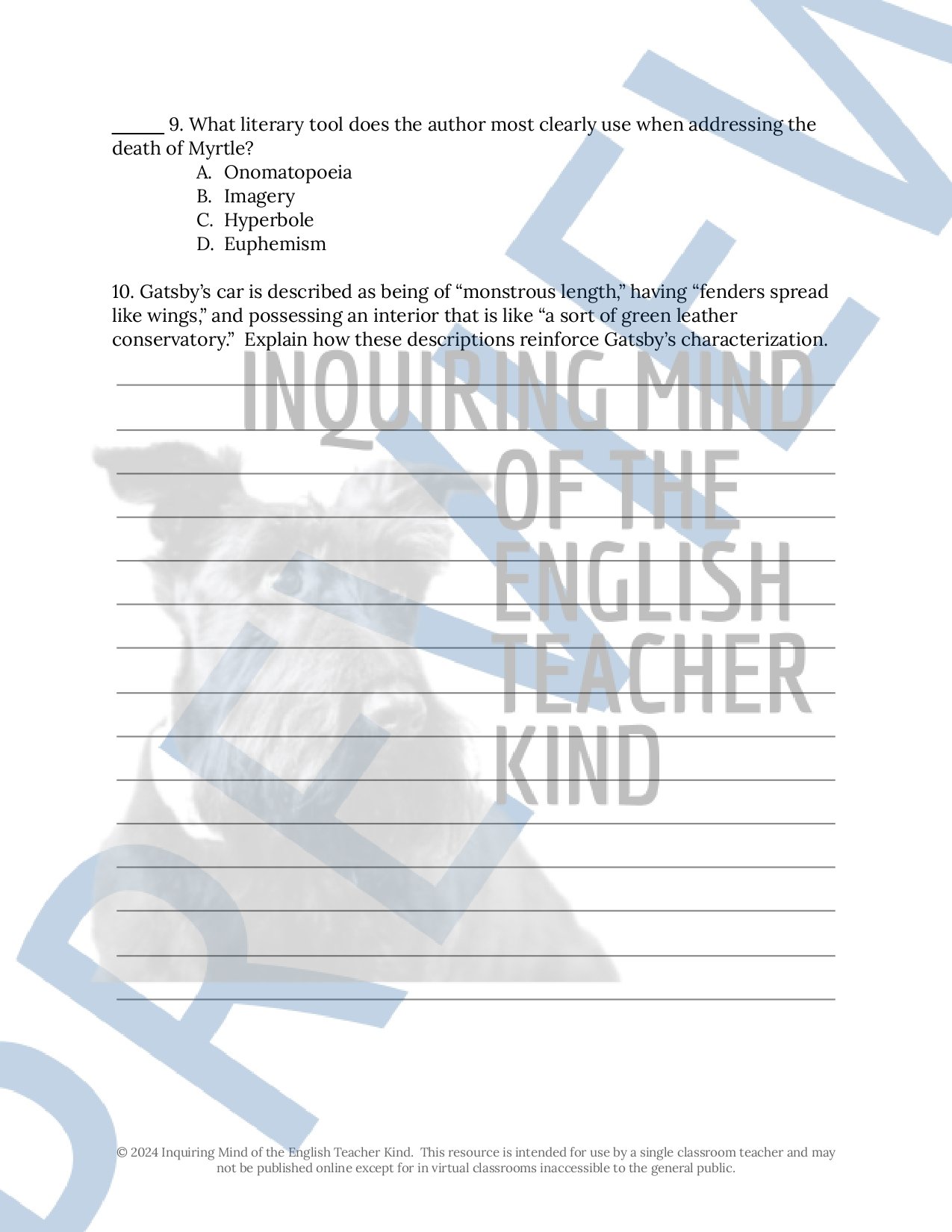 The Great Gatsby by F. Scott Fitzgerald Chapter 7 Quiz, Inference Worksheet, and Vocabulary Games for High School