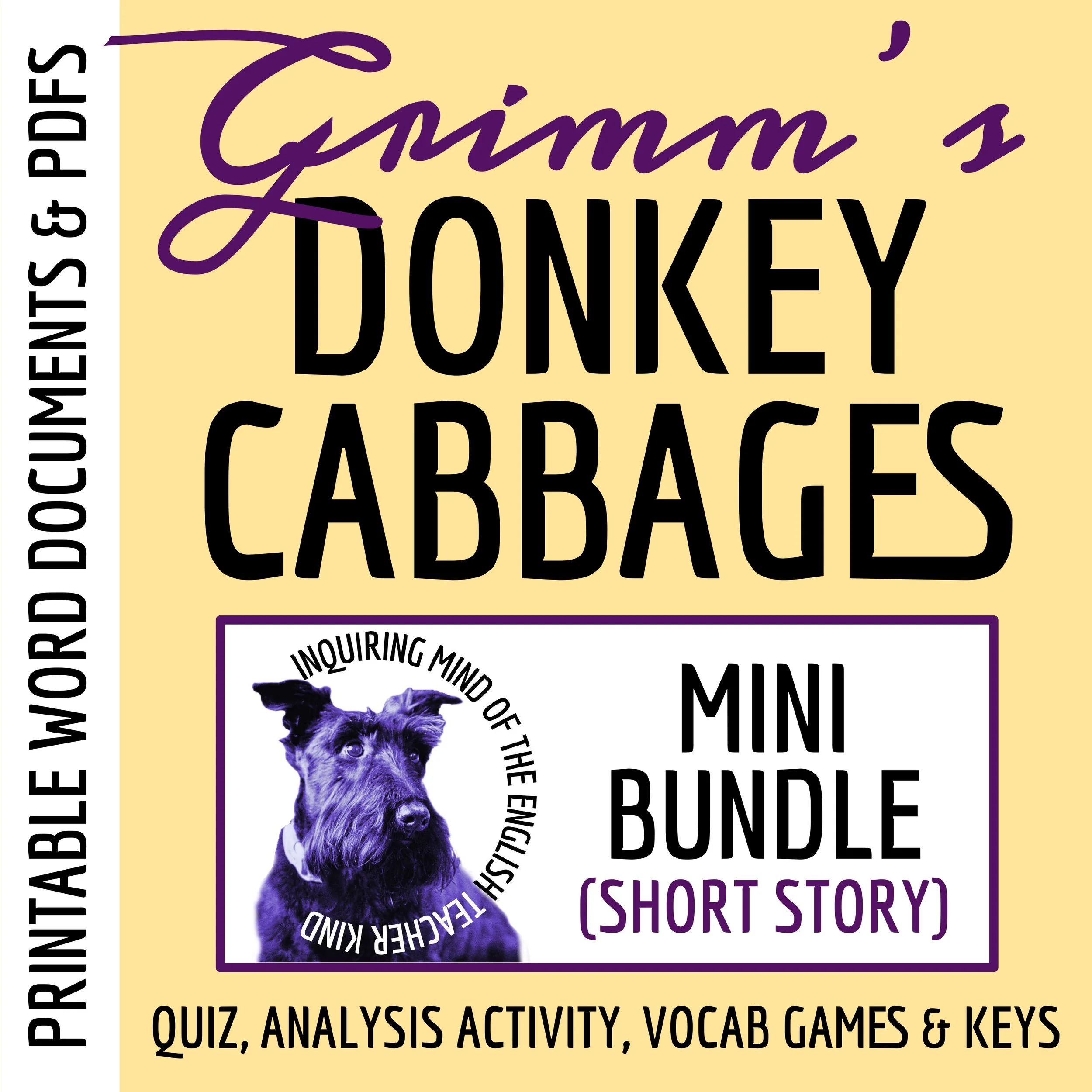 "Donkey Cabbages" Quiz, Close Reading Worksheet, and Vocabulary Games (Grimm's Tale)