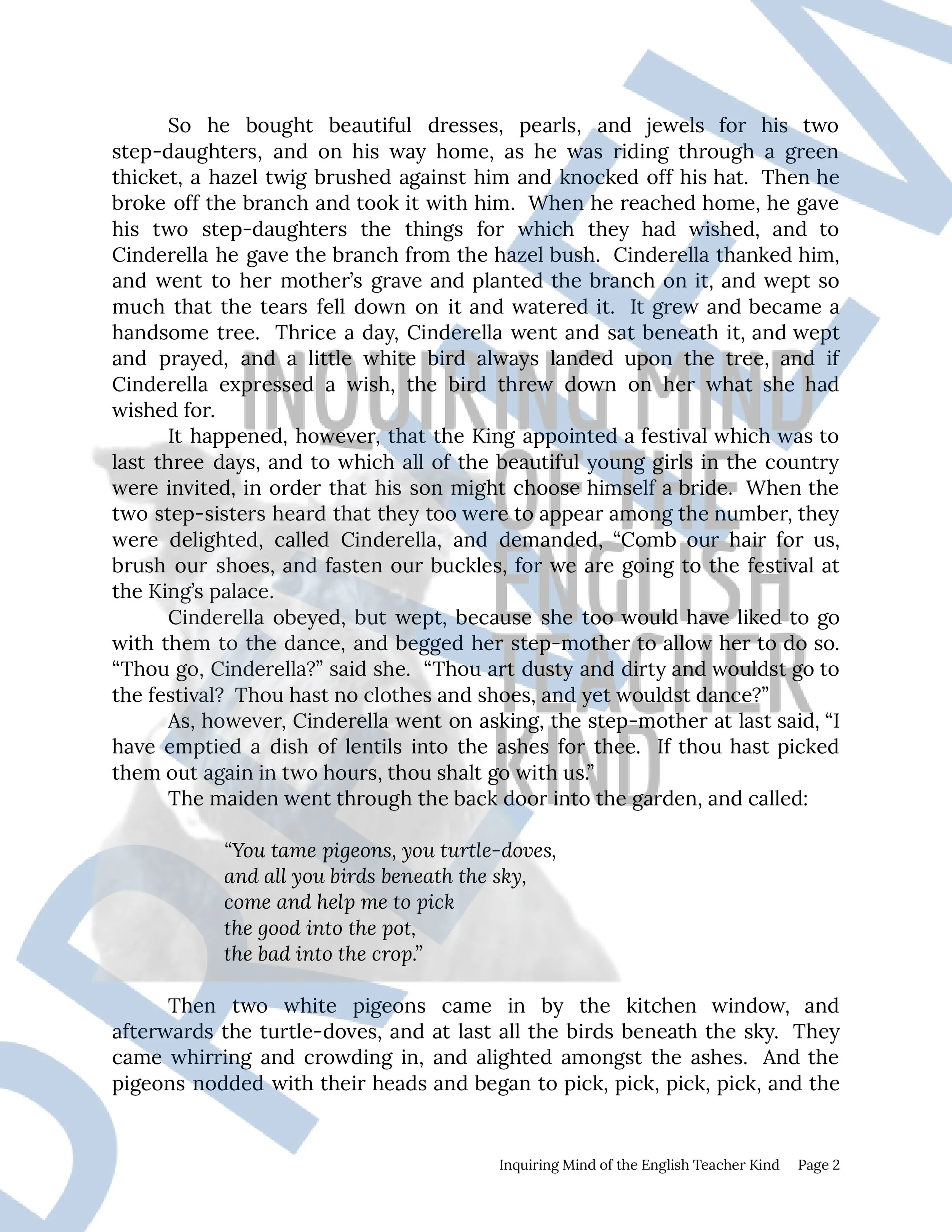 Cinderella Grimm's Fairy Tale Quiz and Answer Key from Inquiring Mind of the English Teacher Kind (4).jpg