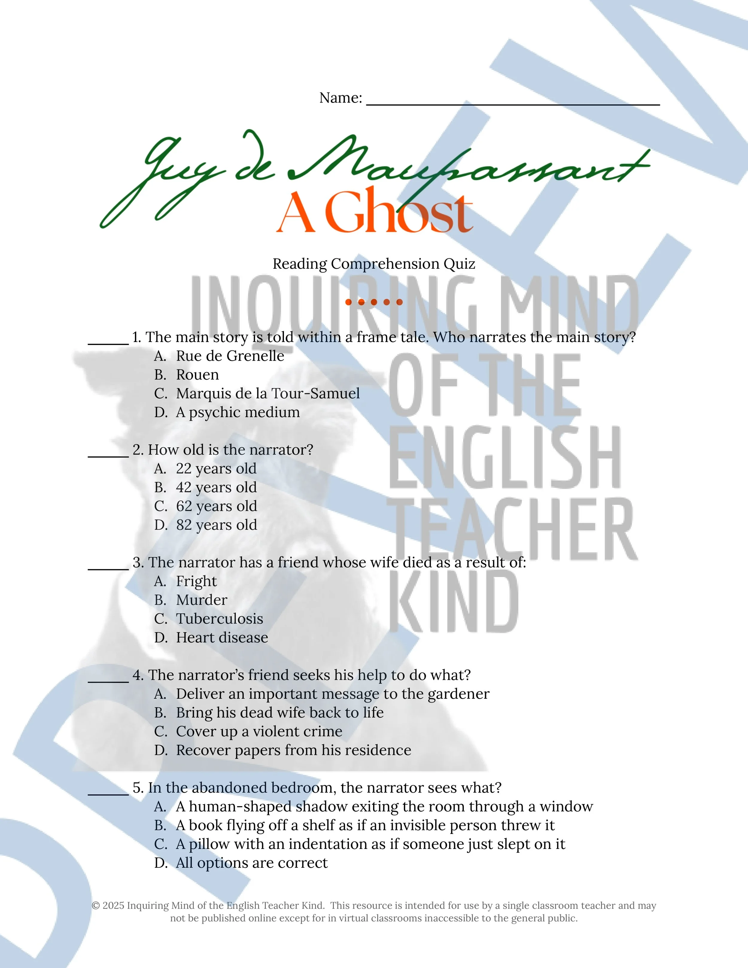 13 Halloween Short Stories for High School Reading Comprehension Quizzes and Answer Keys from Inquiring Mind of the English Teacher Kind
