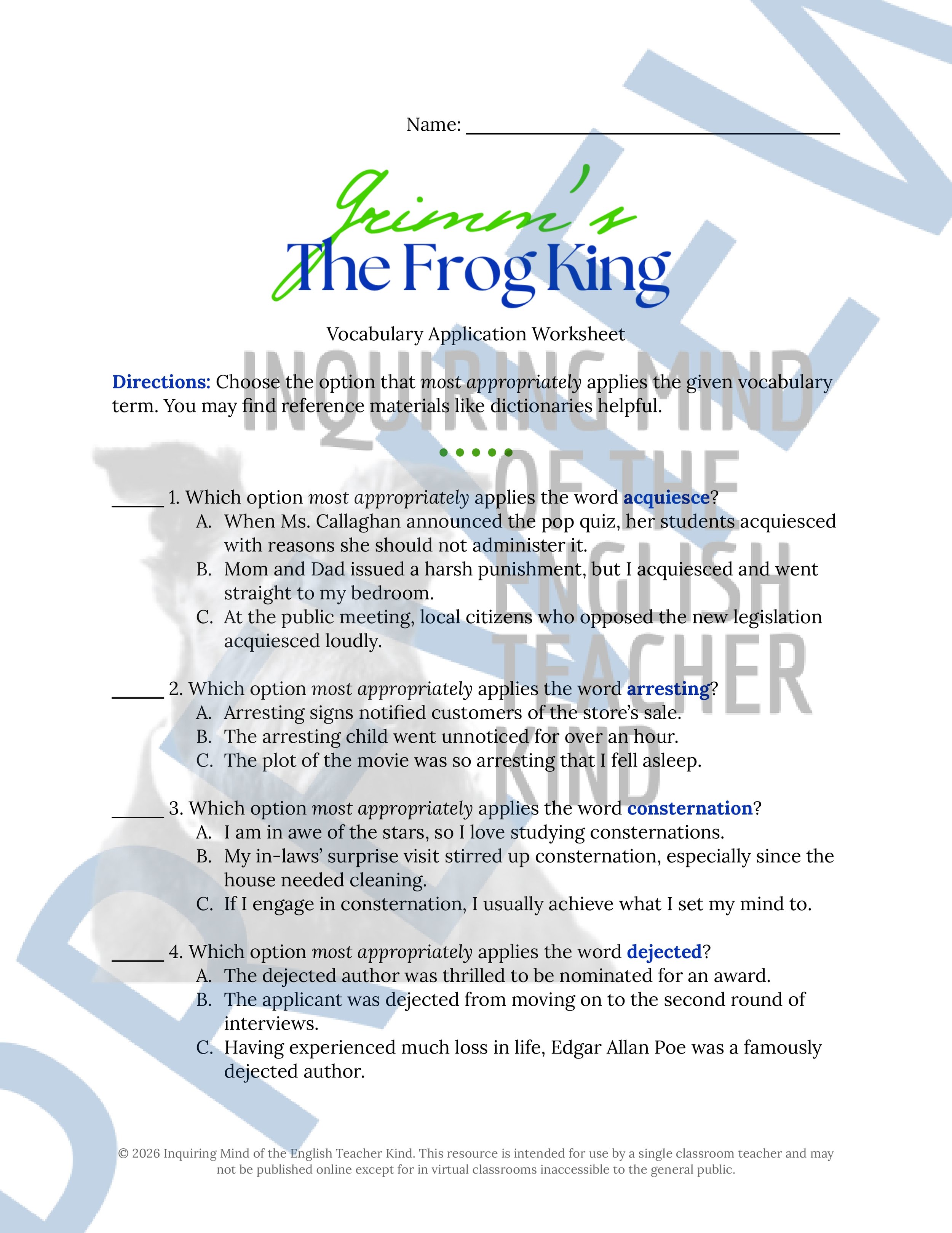 The Frog King Brothers Grimm Fairy Tale Vocabulary Activities (1).jpg