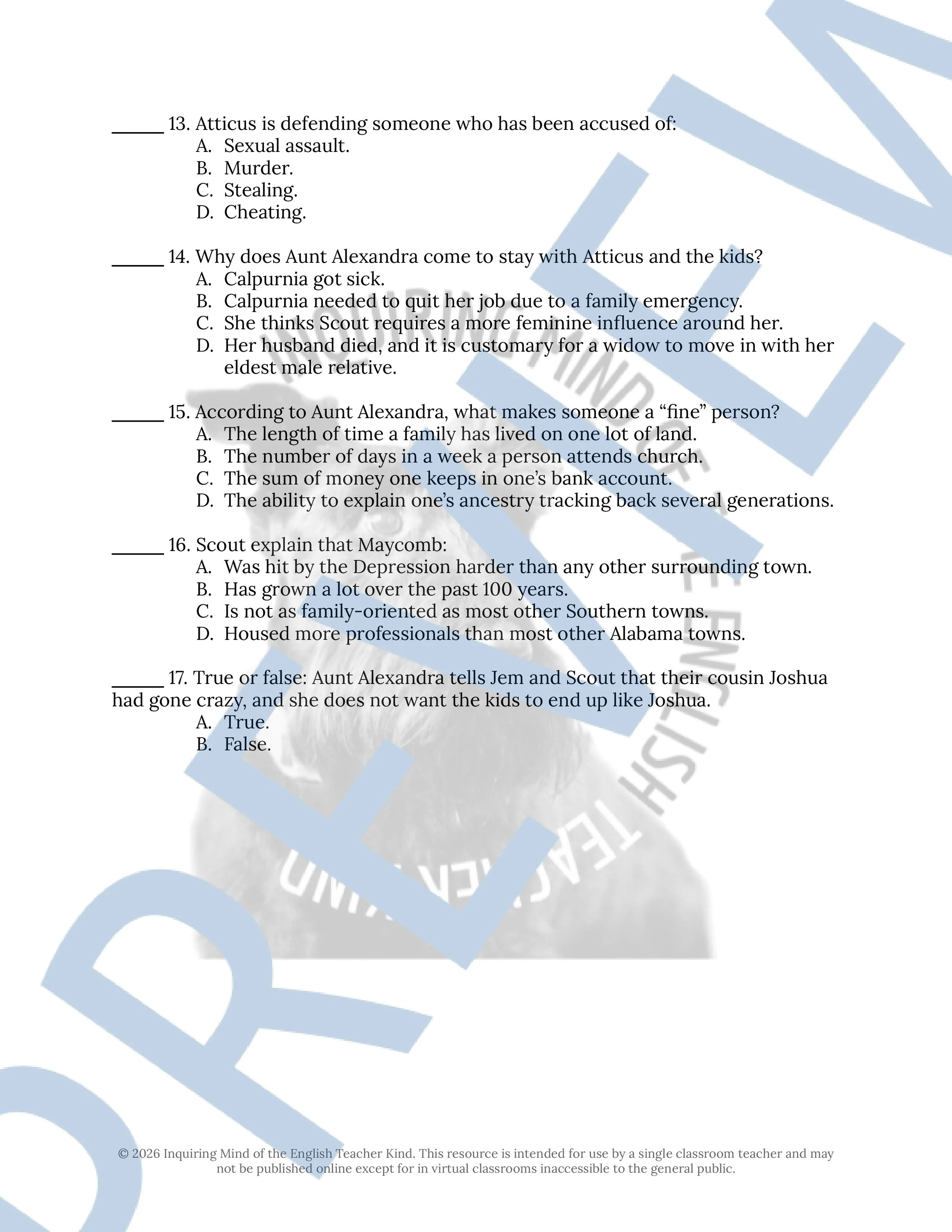 To Kill a Mockingbird Chapters 12 and 13 Quiz and Answer Key (3).jpg