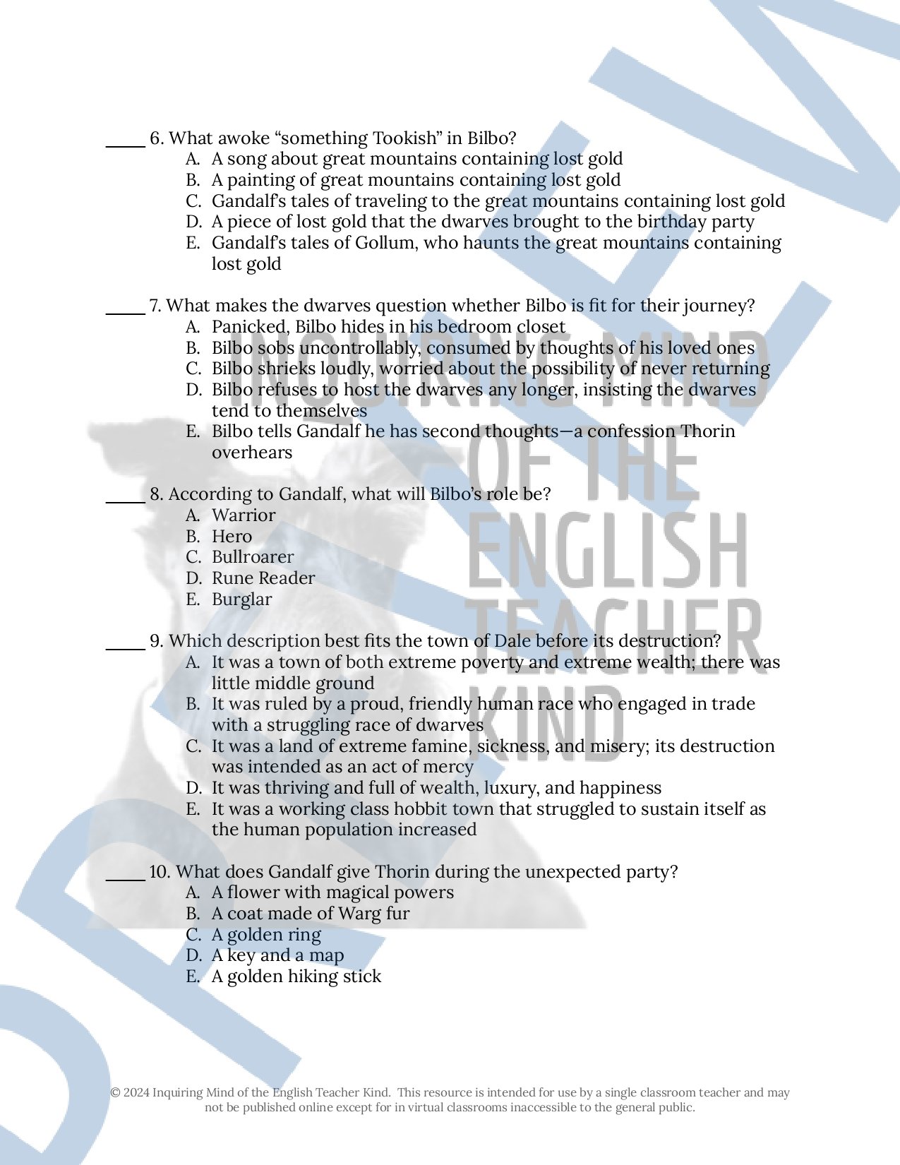 The Hobbit Quiz, Close Reading, and Vocabulary Games Bundle for High School (Chapters 1 and 2)