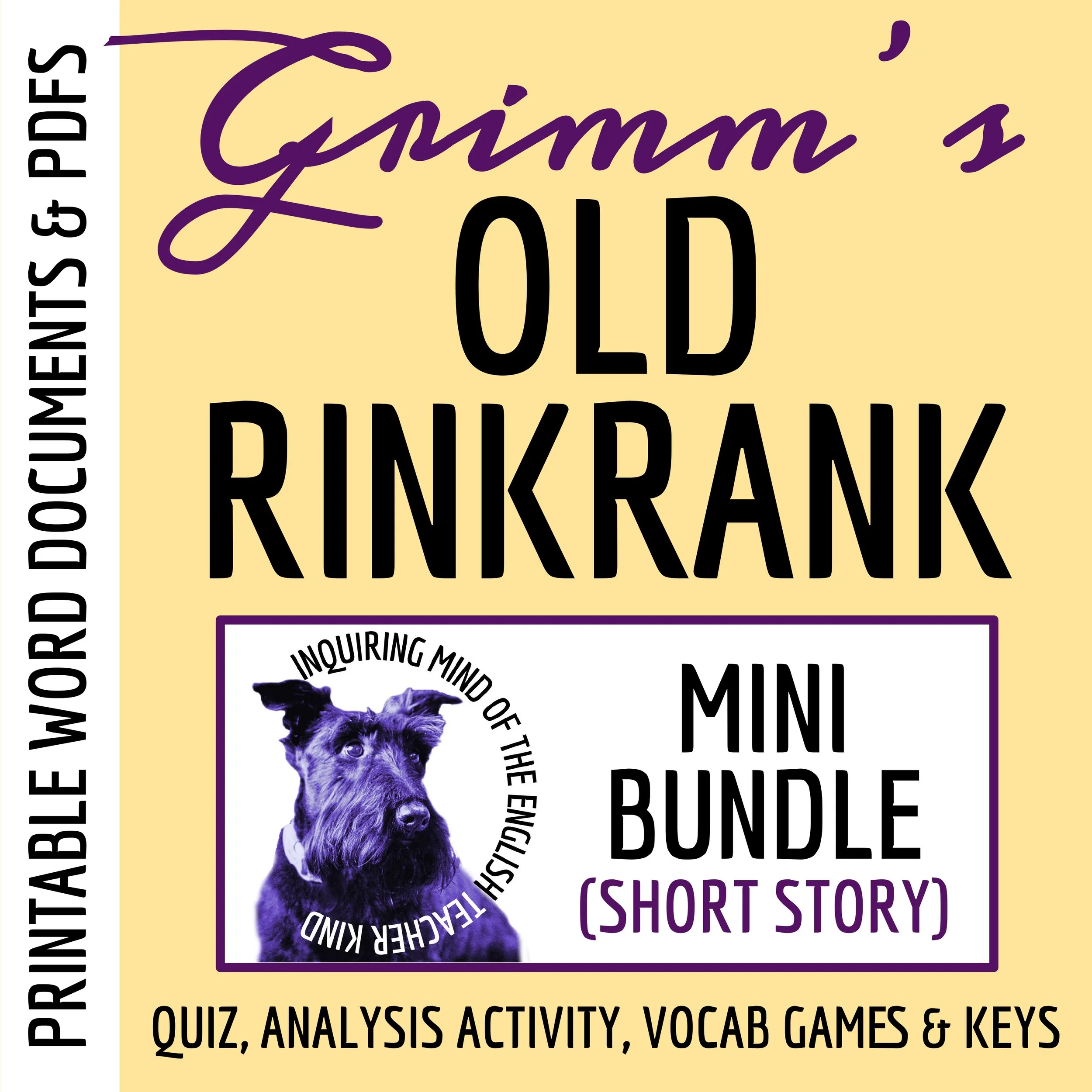 "Old Rinkrank" by the Brothers Grimm Quiz, Close Reading Worksheet, and Vocabulary Games