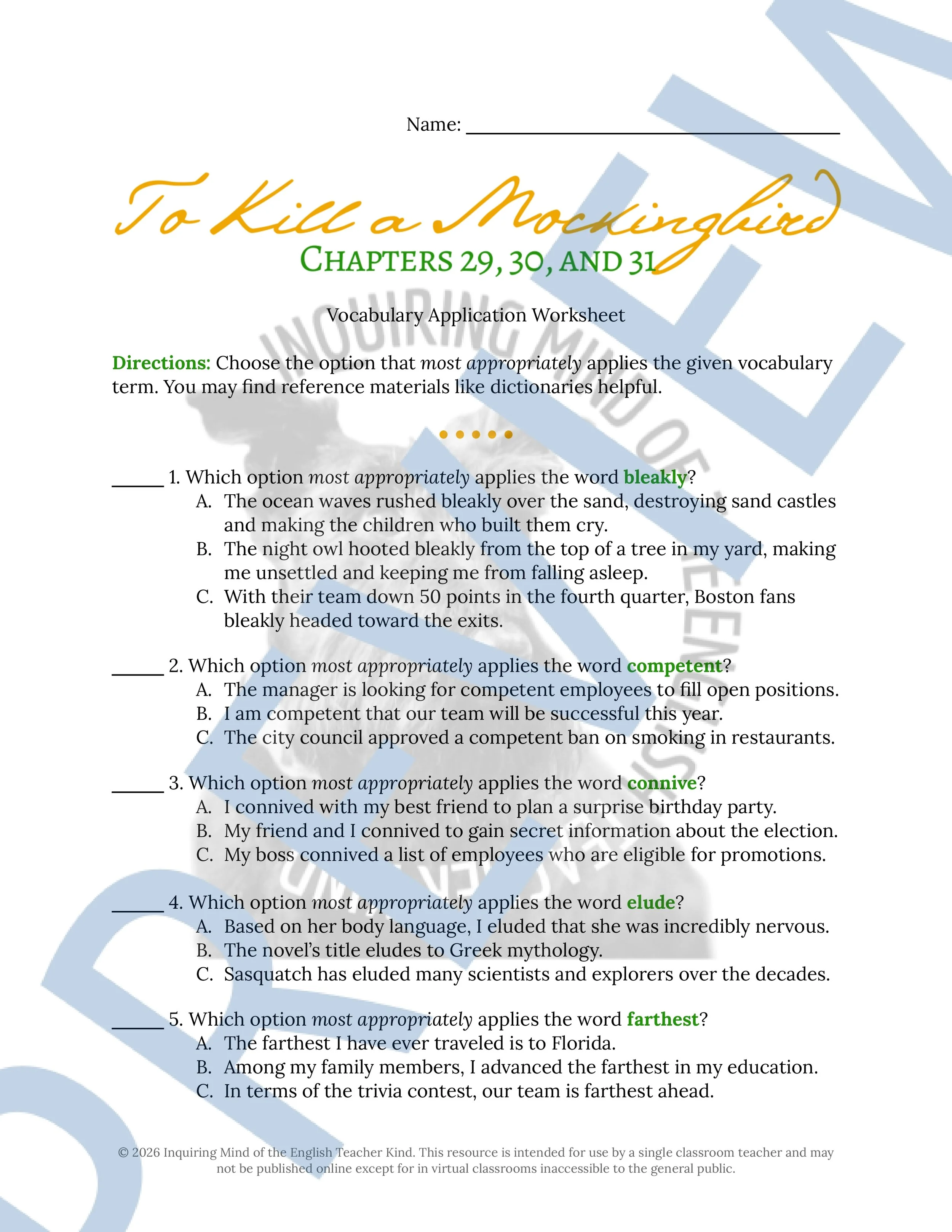 To Kill a Mockingbird Chapters 29, 30, and 31 Vocabulary Worksheet, Crossword Puzzle, and Word Search Game for High School ELA (1).jpg