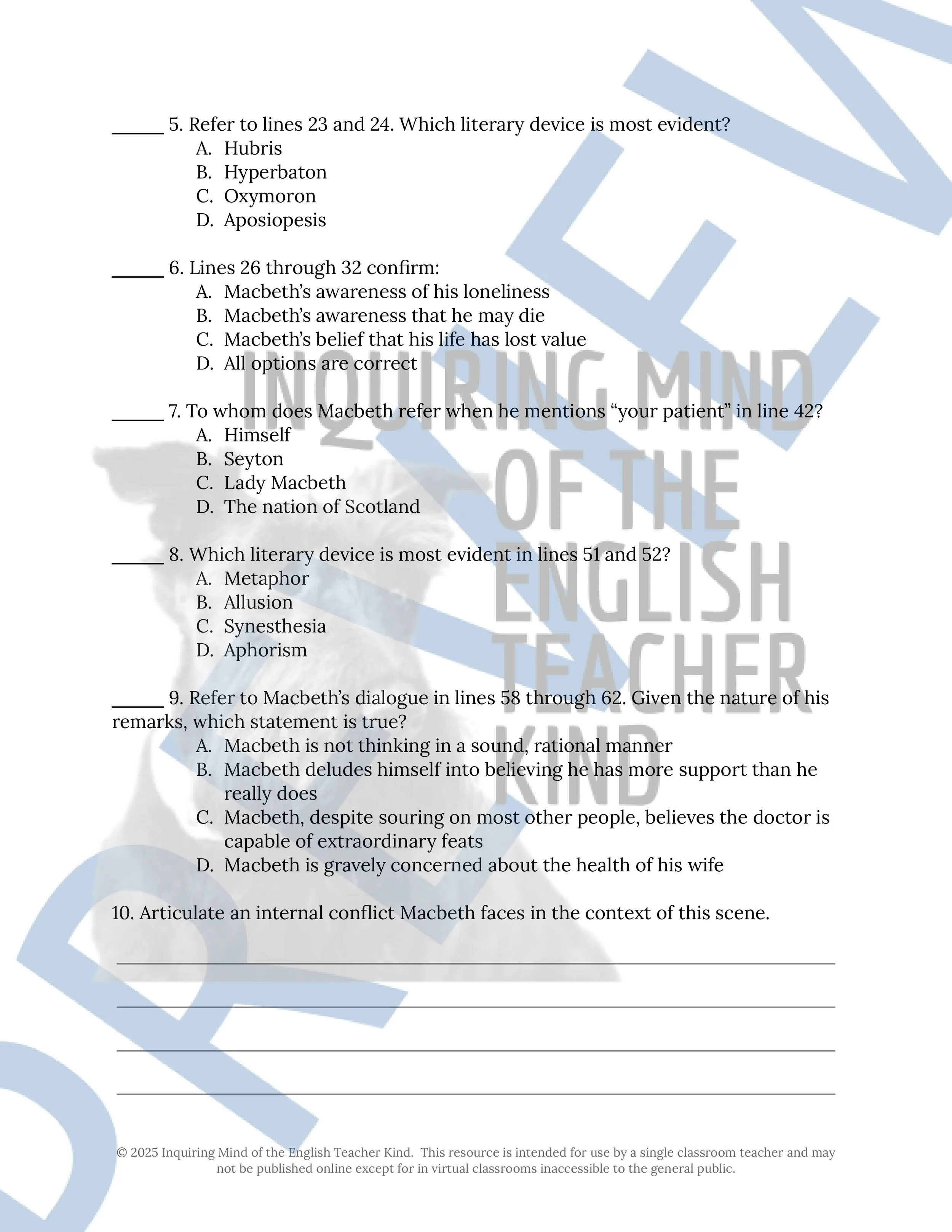 Macbeth Answer Key Macbeth Close Reading Analysis Worksheets and Answer Keys Bundle for ...