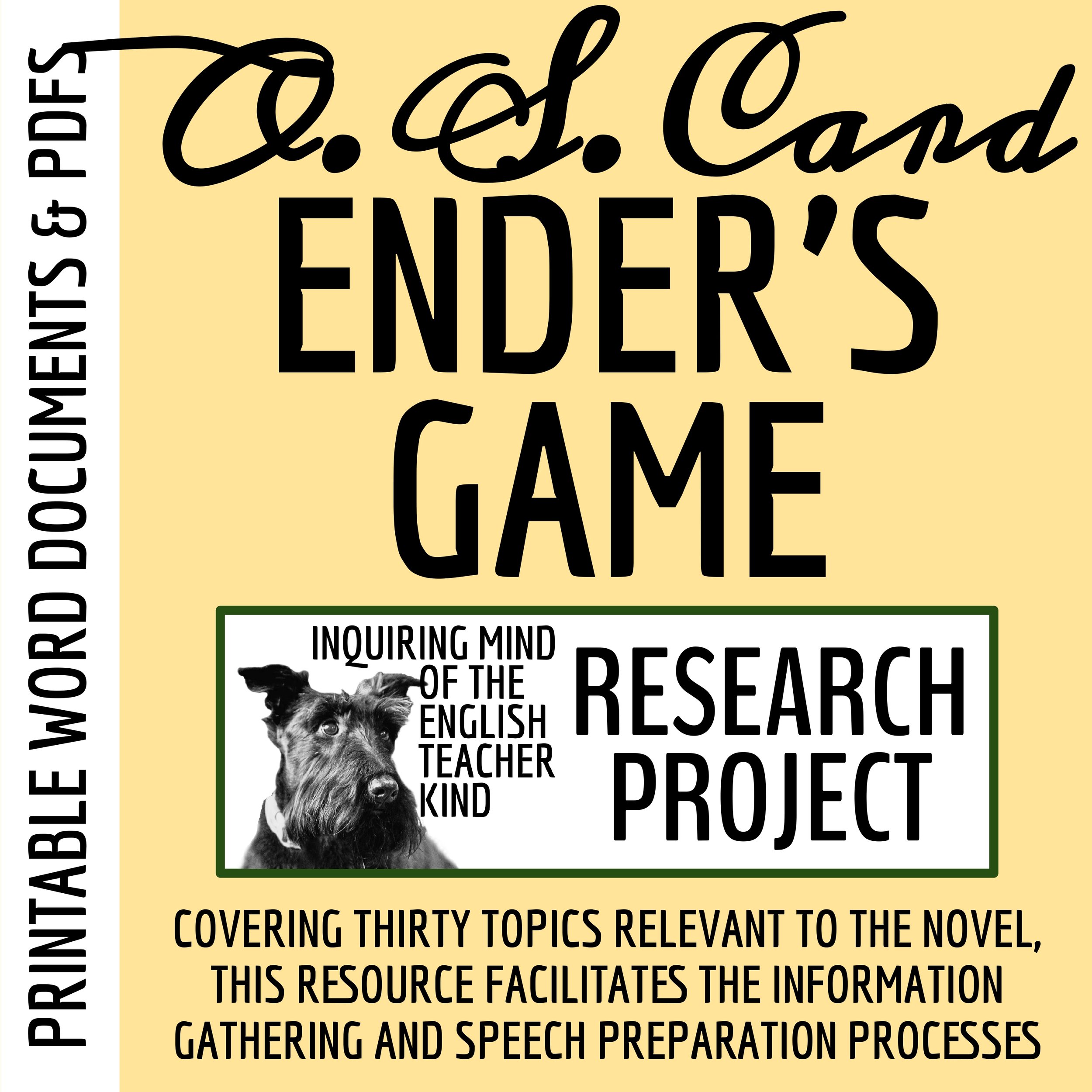 Ender's Game Research Project and Speech Materials for High School from Inquiring Mind of the English Teacher Kind