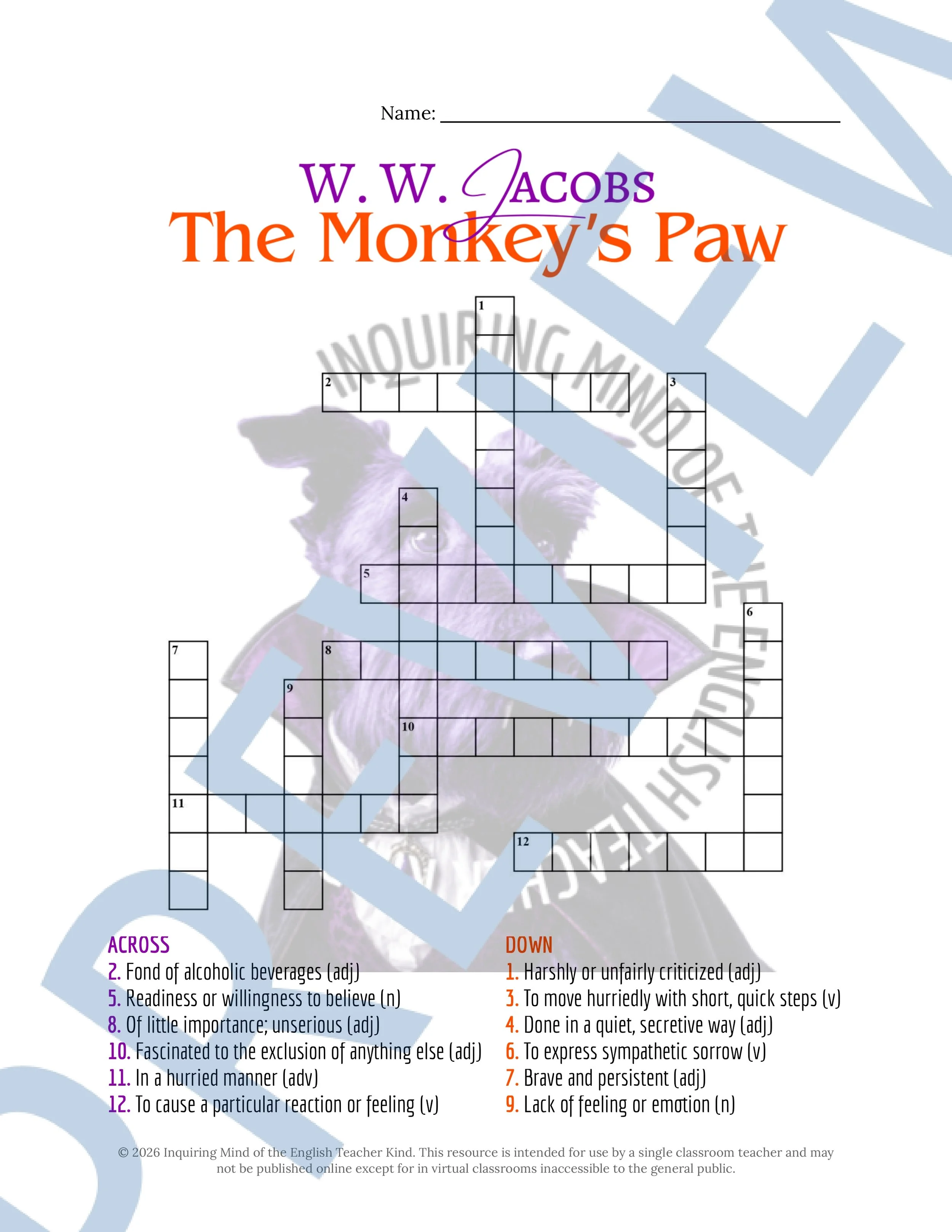 The Monkey's Paw by W. W. Jacobs Vocabulary Activities (3).jpg