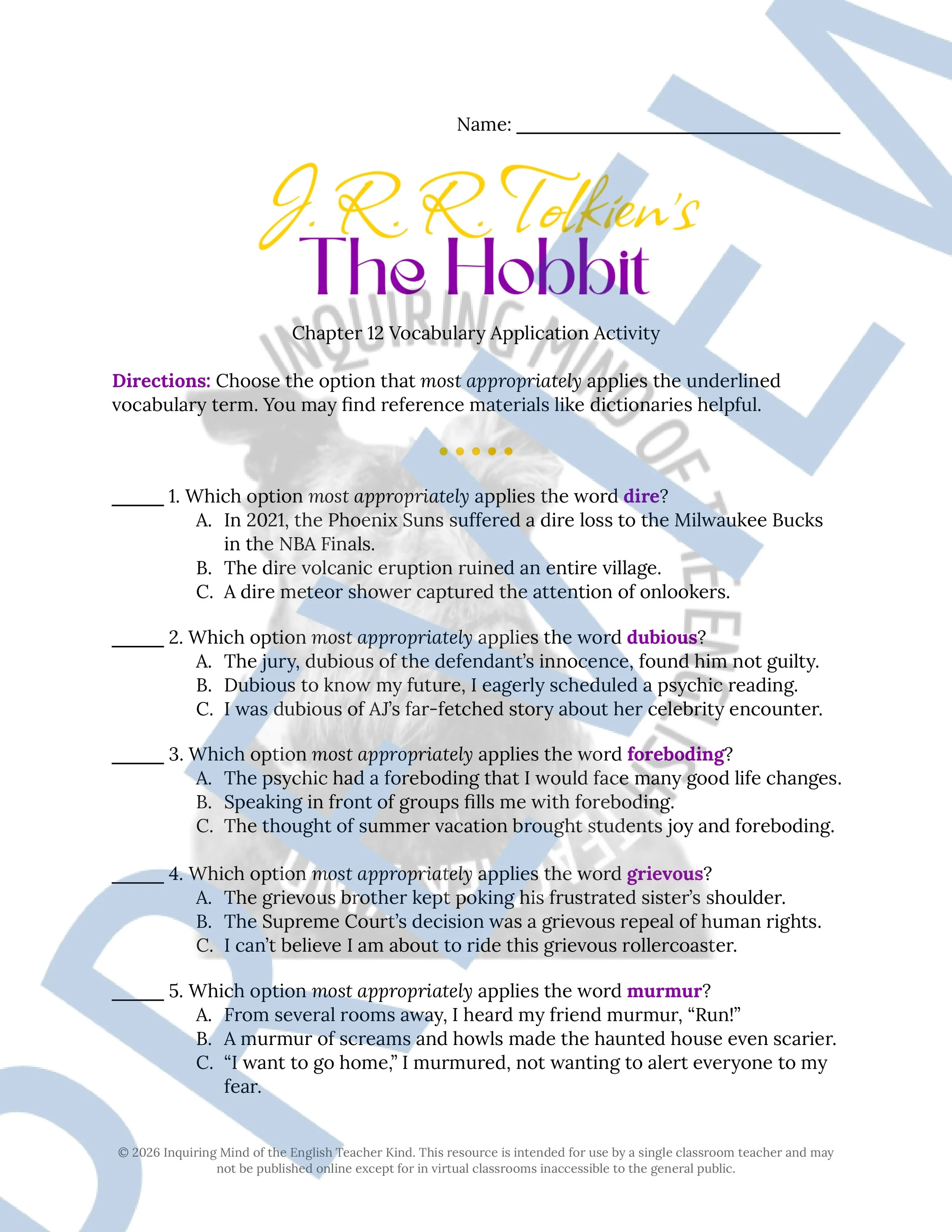 The Hobbit Chapter 12 Vocabulary Activities Word Search Crossword Puzzle Worksheet (1).jpg