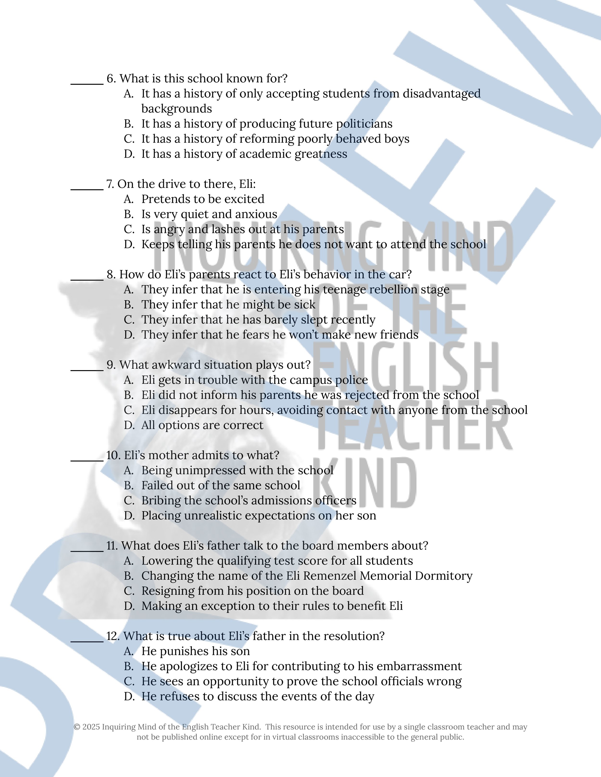 "The Lie" by Kurt Vonnegut Quiz, Close Reading Analysis Worksheet, Vocabulary Activities, and Answer Keys for High School from Inquiring Mind of the English Teacher Kind