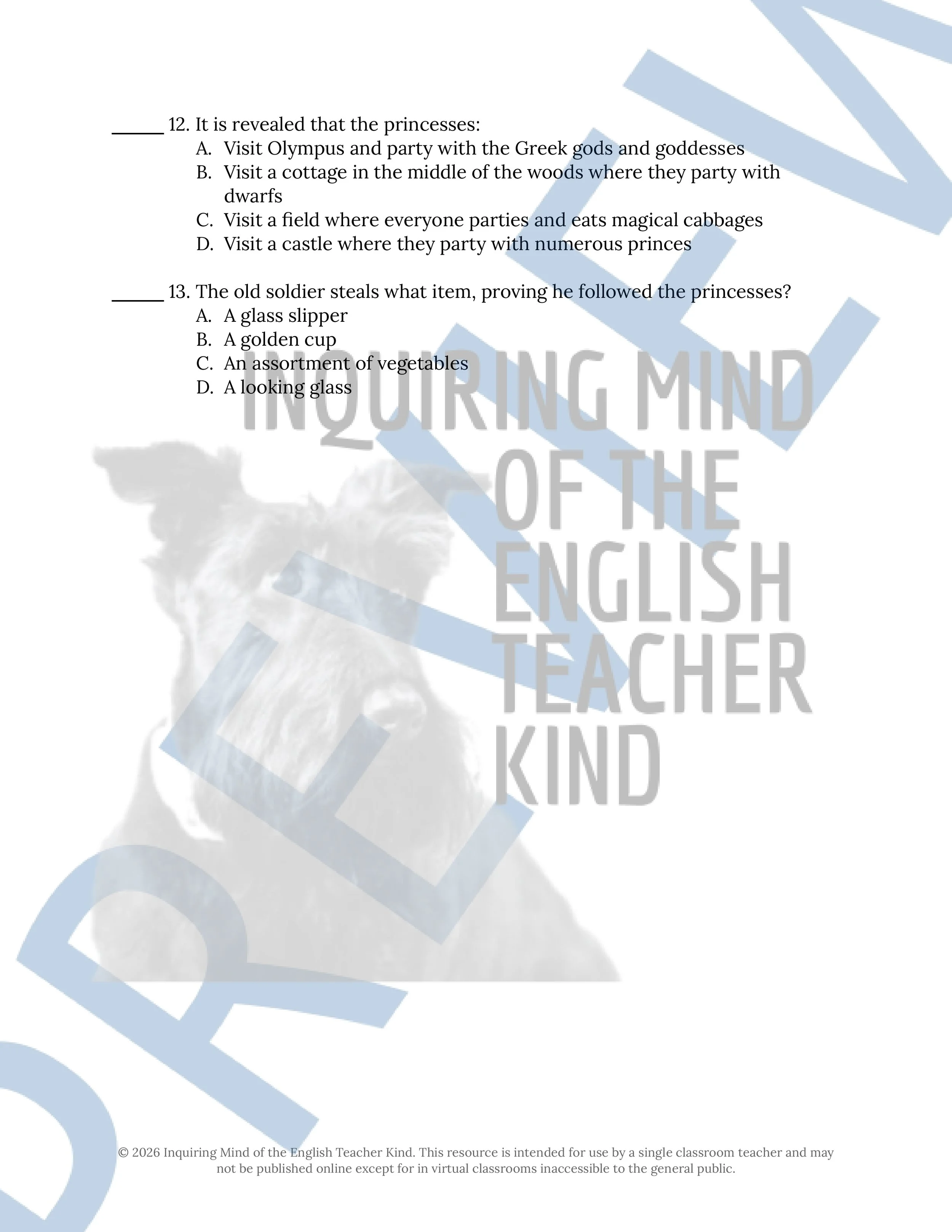 Twelve Dancing Princesses Quiz and Answer Key - Brothers Grimm Fairy Tale (3).jpg