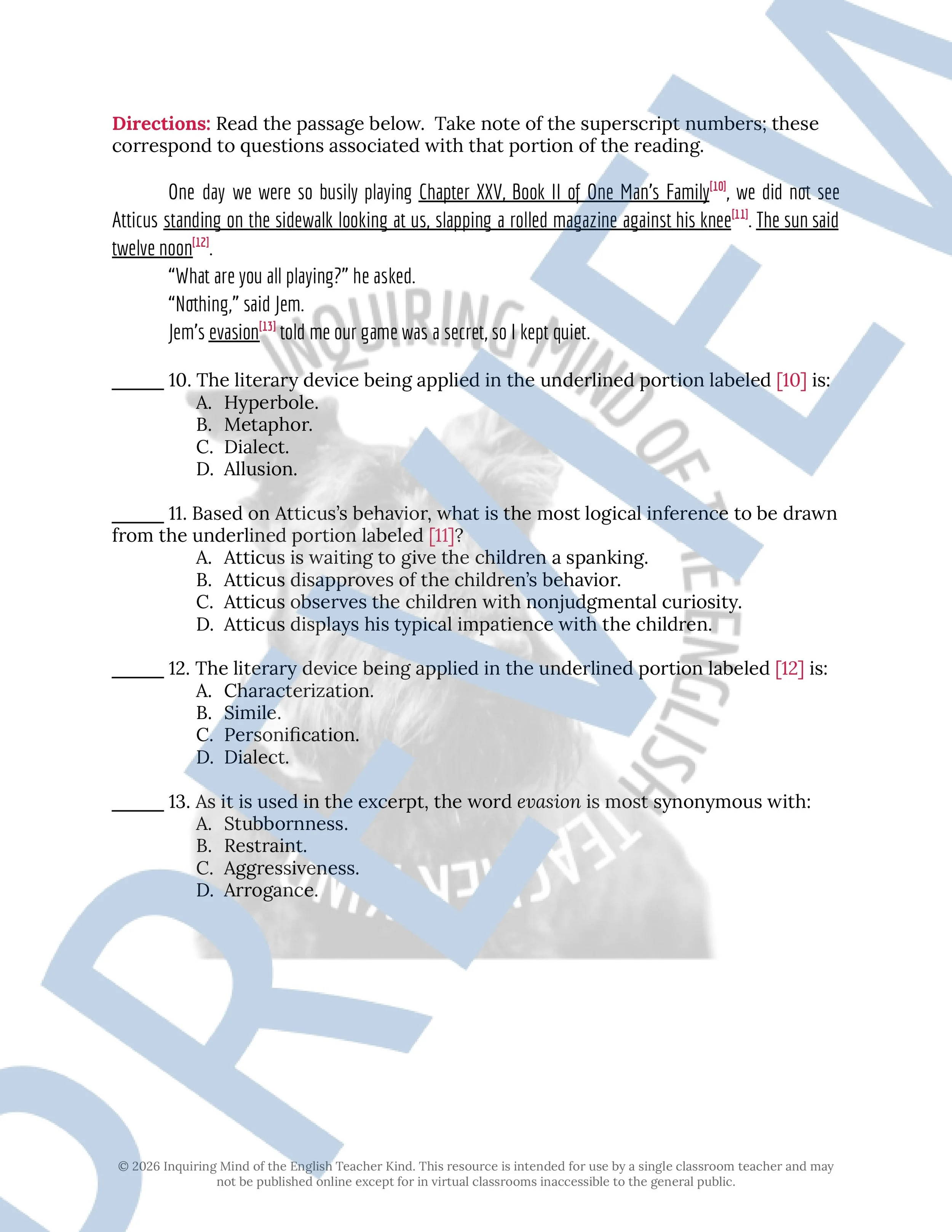 To Kill a Mockingbird Chapter 4 Close Reading Analysis Worksheet and Answer Key for High School American Literature Classes (4).jpg
