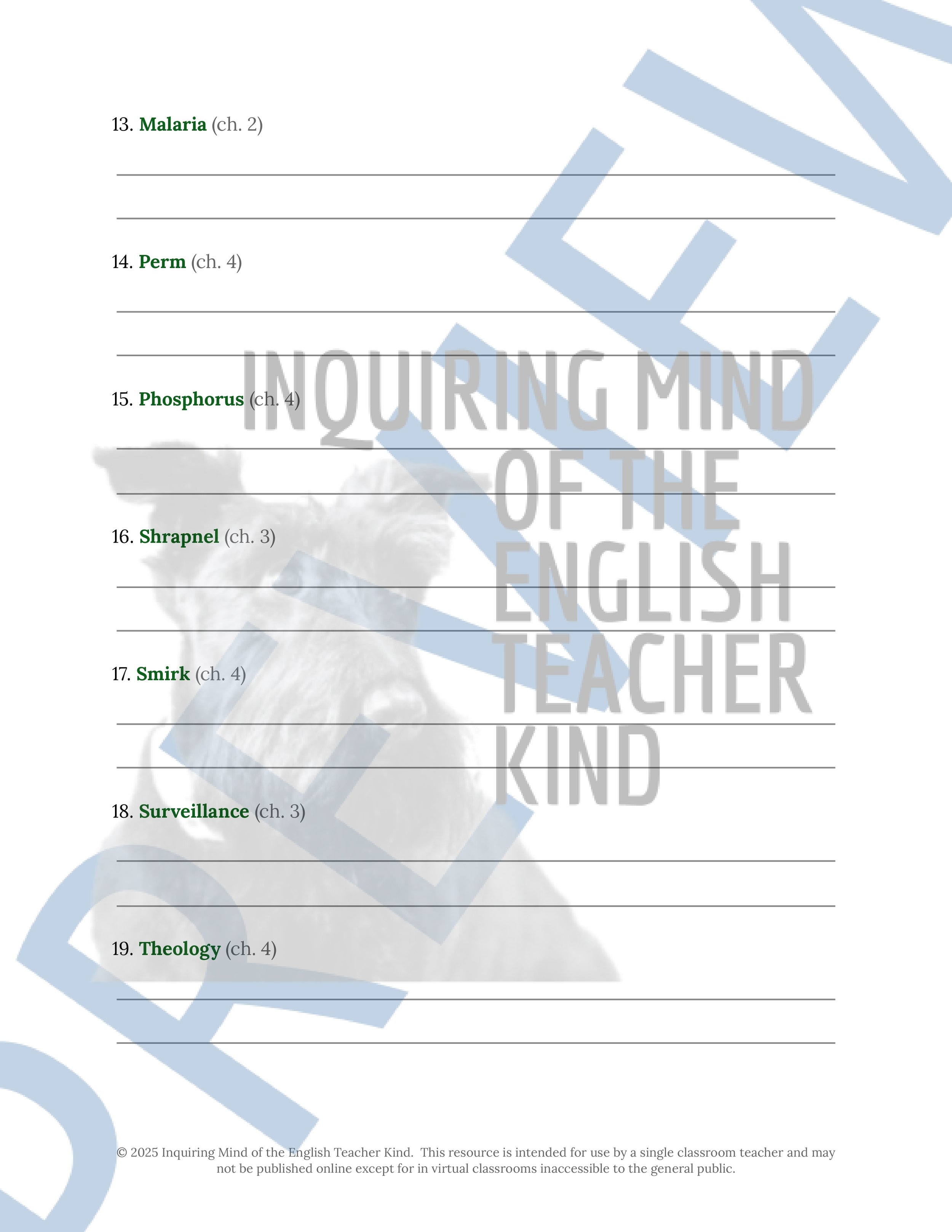 Fallen Angels by Walter Dean Myers Vocabulary Activities Bundle for High School from Inquiring Mind of the English Teacher Kind