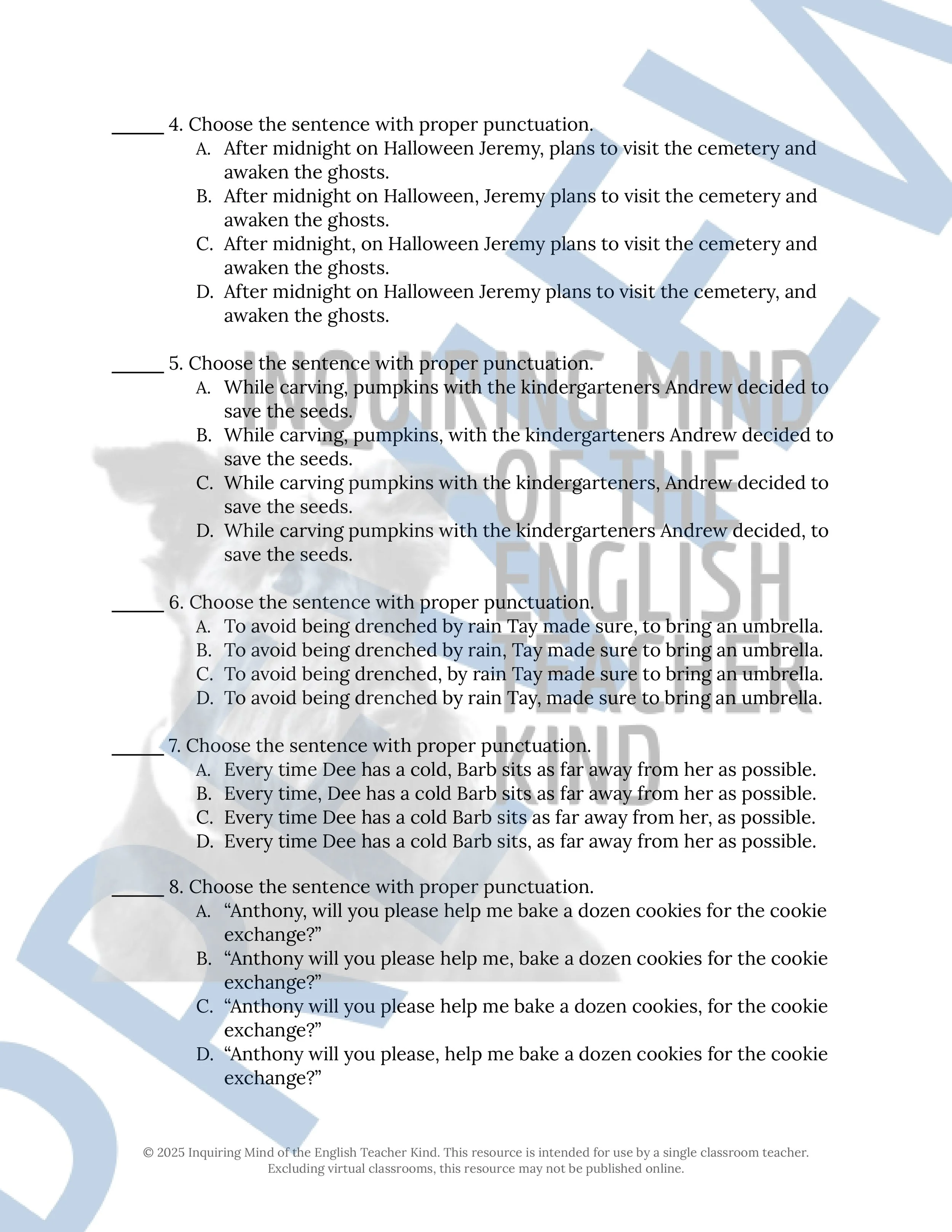 Grammar Review Worksheet on Commas, Semicolons, and Conjunctions from Inquiring Mind of the English Teacher Kind (4).jpg
