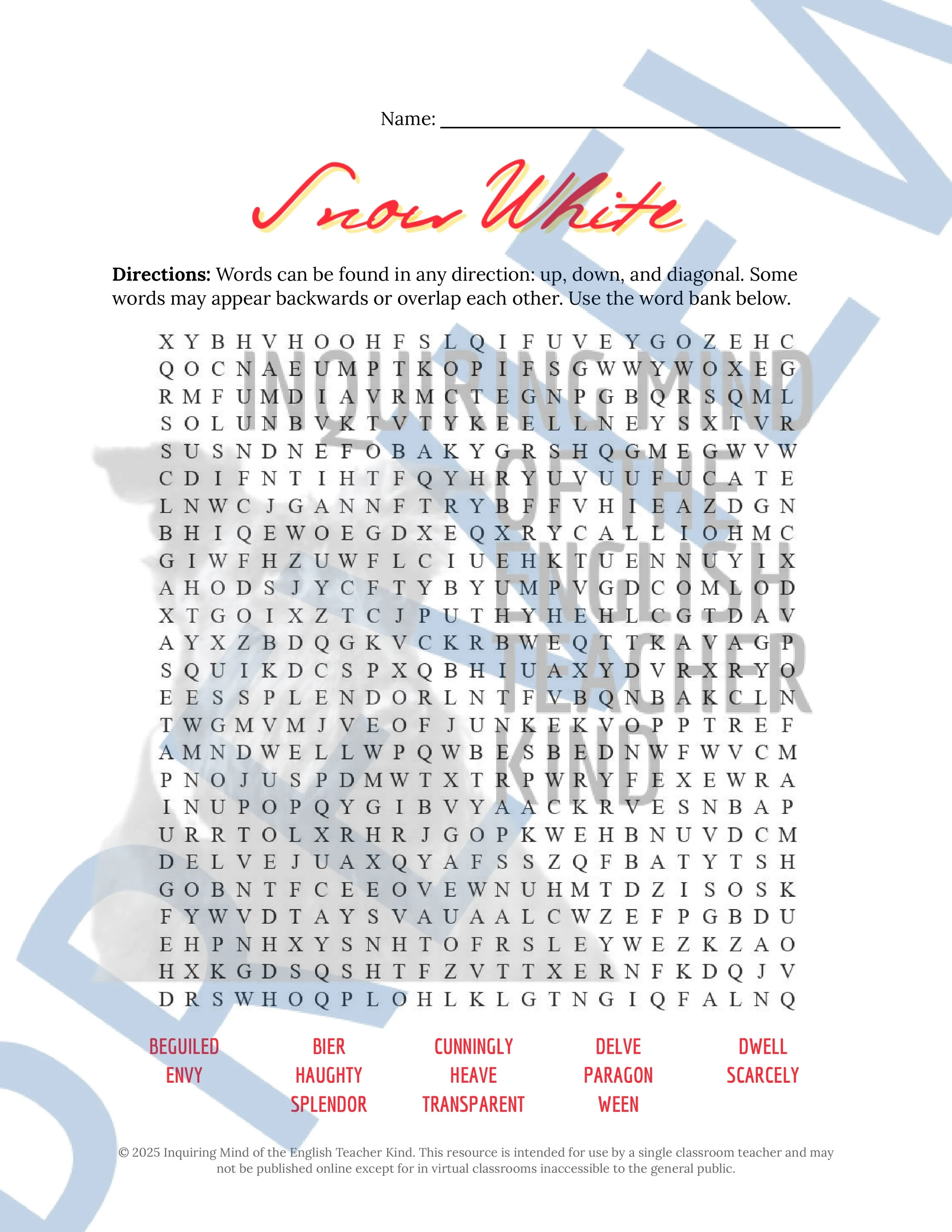 Snow White and the Seven Dwarfs Vocabulary Activities from Inquiring Mind of the English Teacher Kind (4).jpg