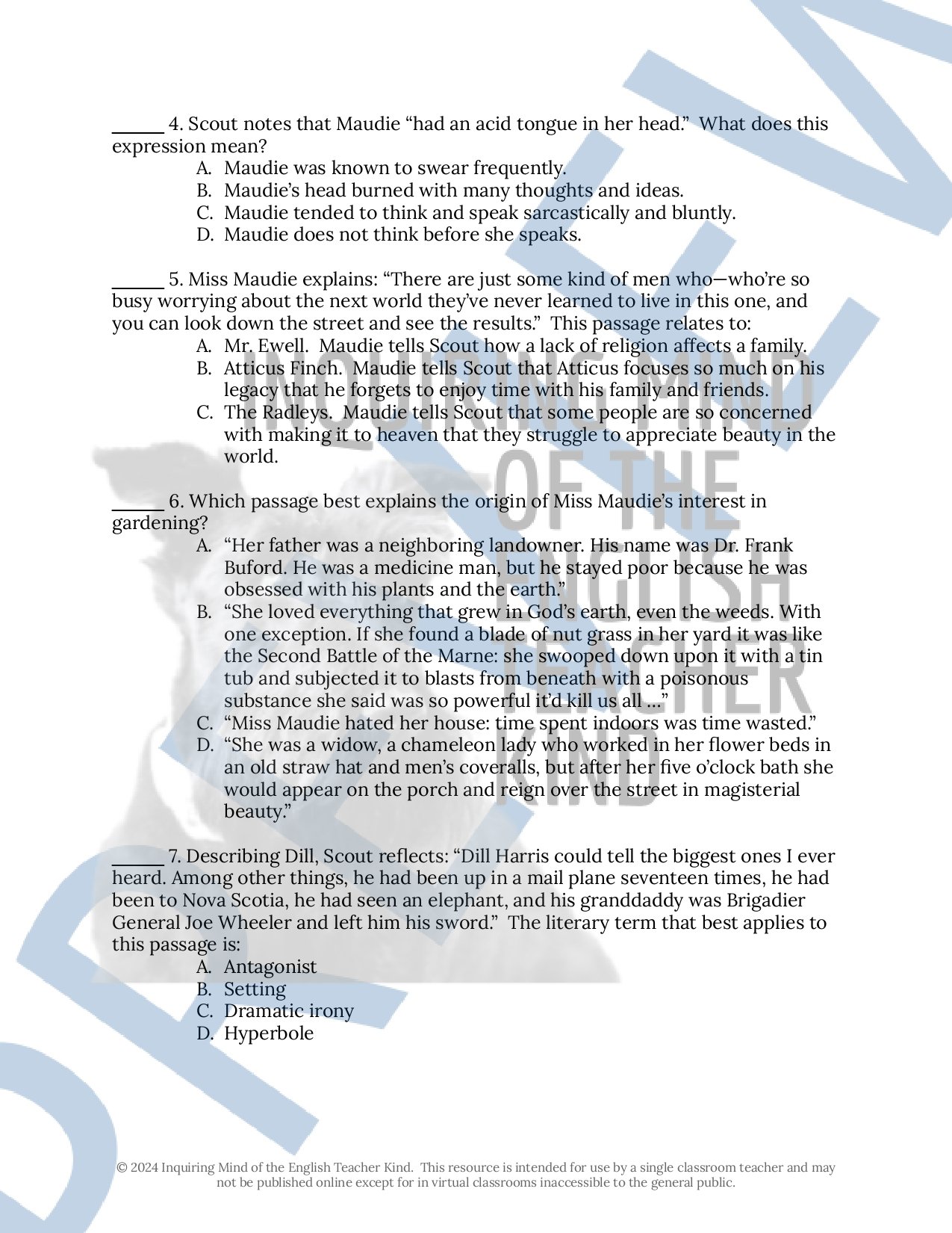 To Kill a Mockingbird Close Reading Analysis Worksheets Bundle with Answer Keys for High School English Language Arts
