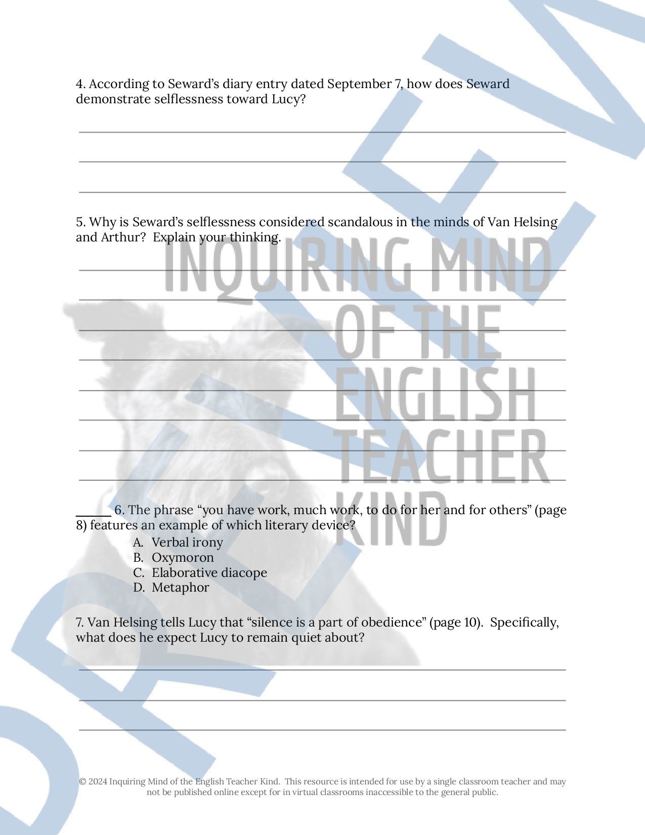 Dracula by Bram Stoker Chapters 8-10 Quiz, Close Reading Inference Worksheets, and Vocabulary Games