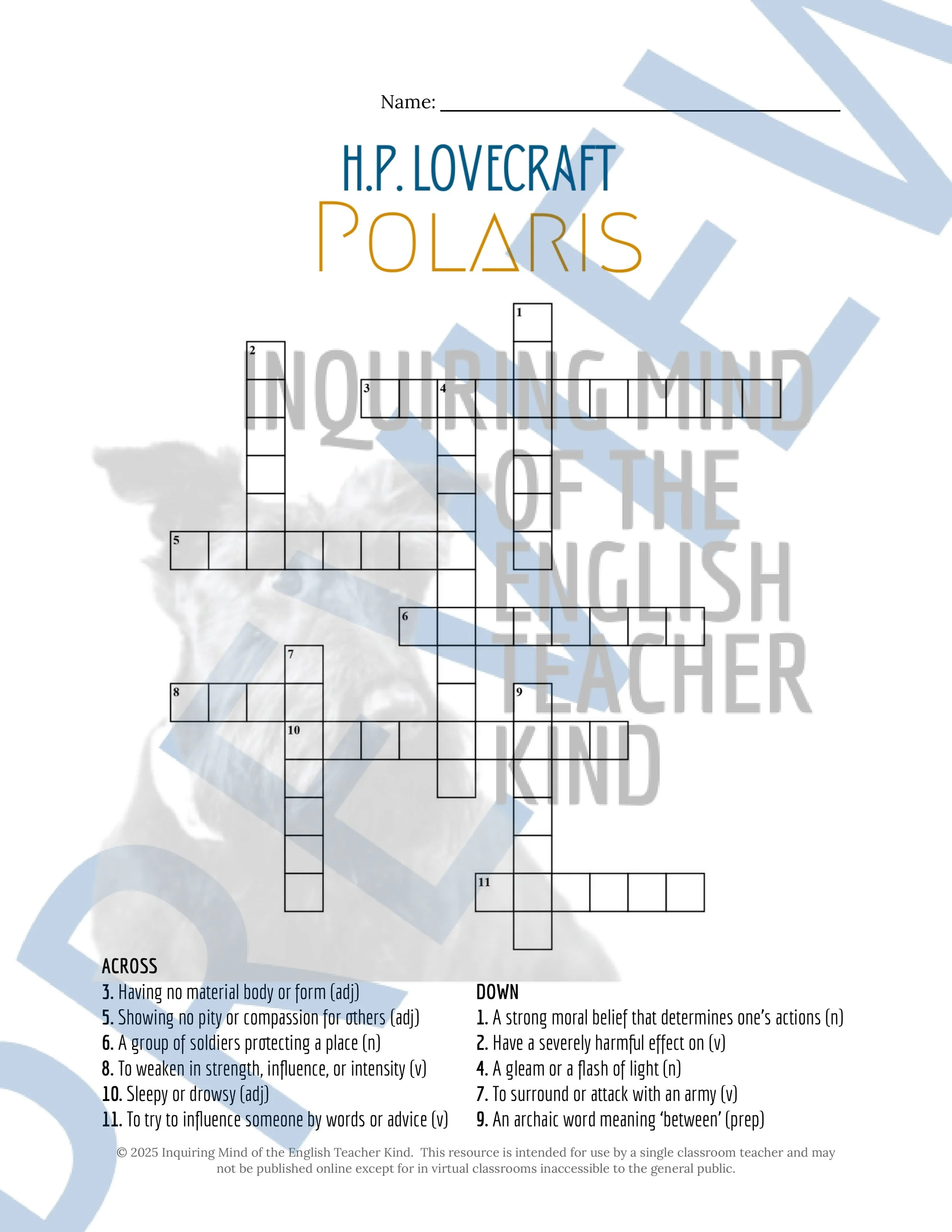 "Polaris" by H.P. Lovecraft Short Story Quiz, Close Reading Analysis Worksheet, Vocabulary Games, and Answer Keys for High School from Inquiring Mind of the English Teacher Kind