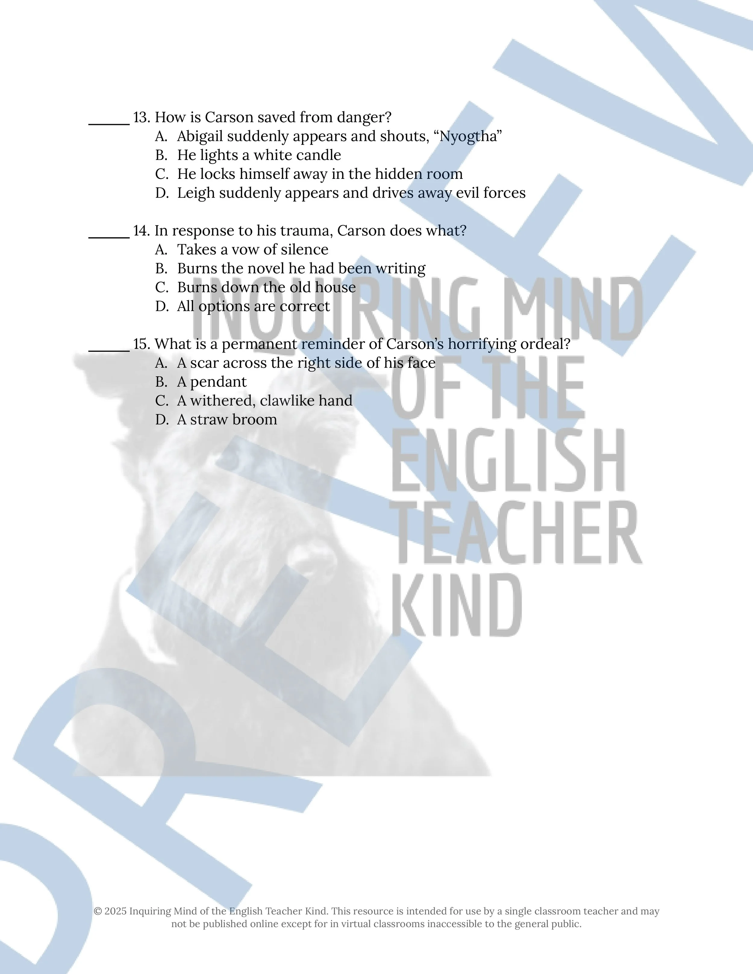 13 Halloween Short Stories for High School Reading Comprehension Quizzes and Answer Keys from Inquiring Mind of the English Teacher Kind