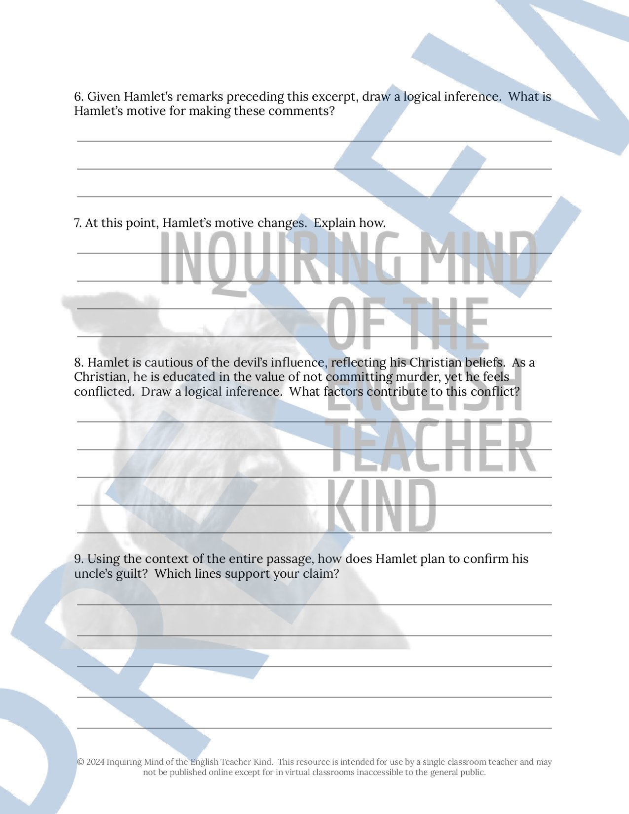 William Shakespeare's Hamlet Act 2 Quiz, Close Reading Worksheets, and Vocabulary Games Bundle by Inquiring Mind of the English Teacher Kind
