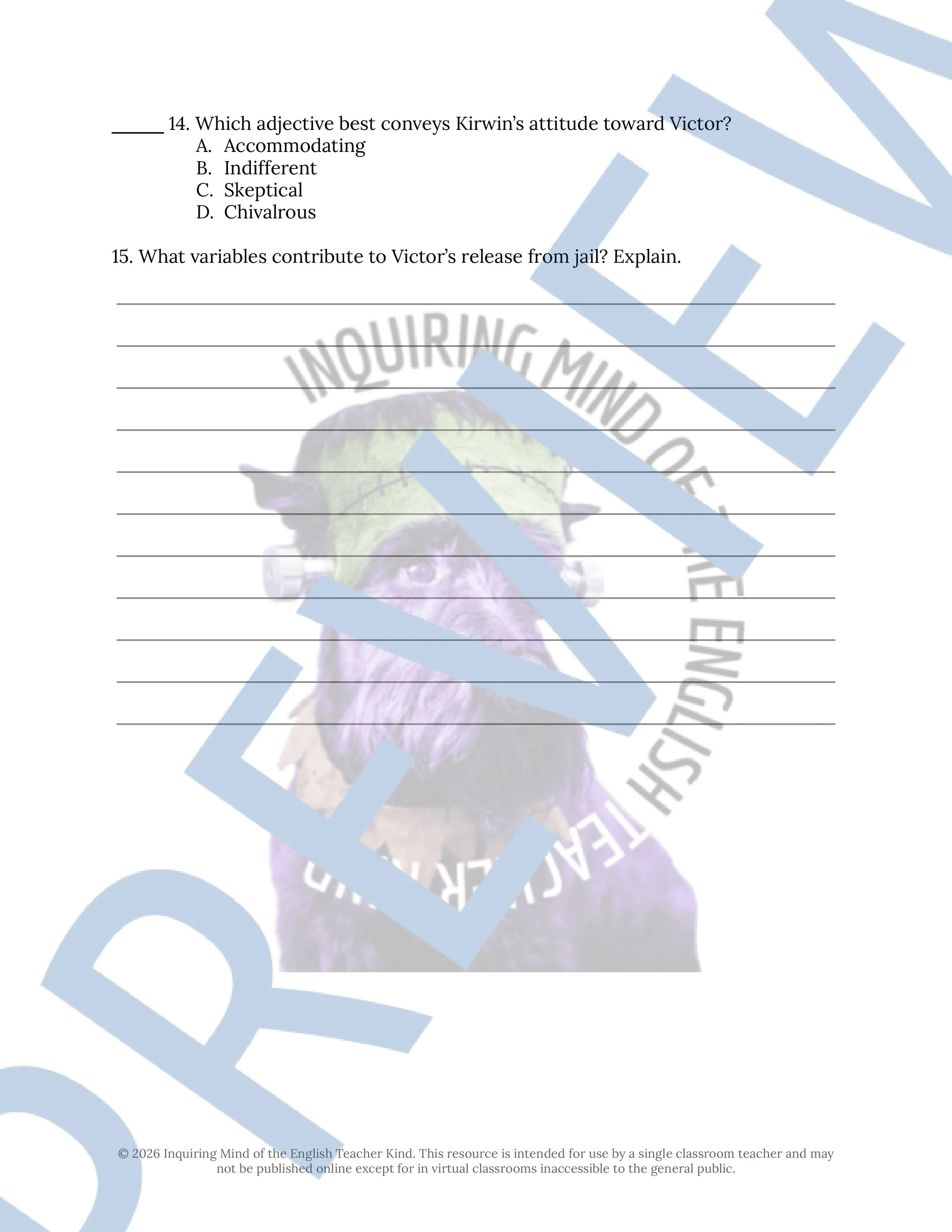 Frankenstein Chapters 19, 20, and 21 Close Reading Analysis Worksheet and Answer Key for High School English Language Arts (6).jpg