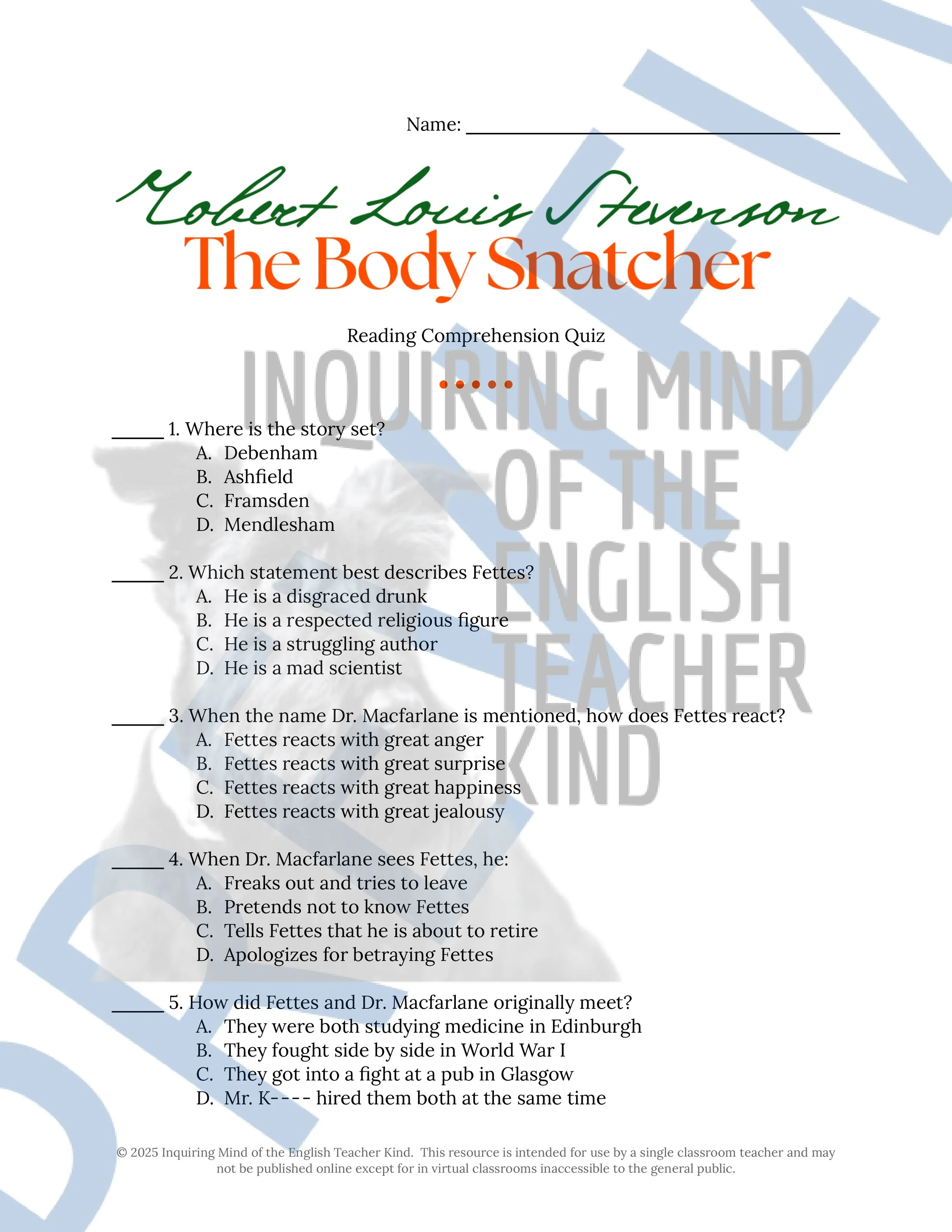 13 Halloween Short Stories for High School Reading Comprehension Quizzes and Answer Keys from Inquiring Mind of the English Teacher Kind
